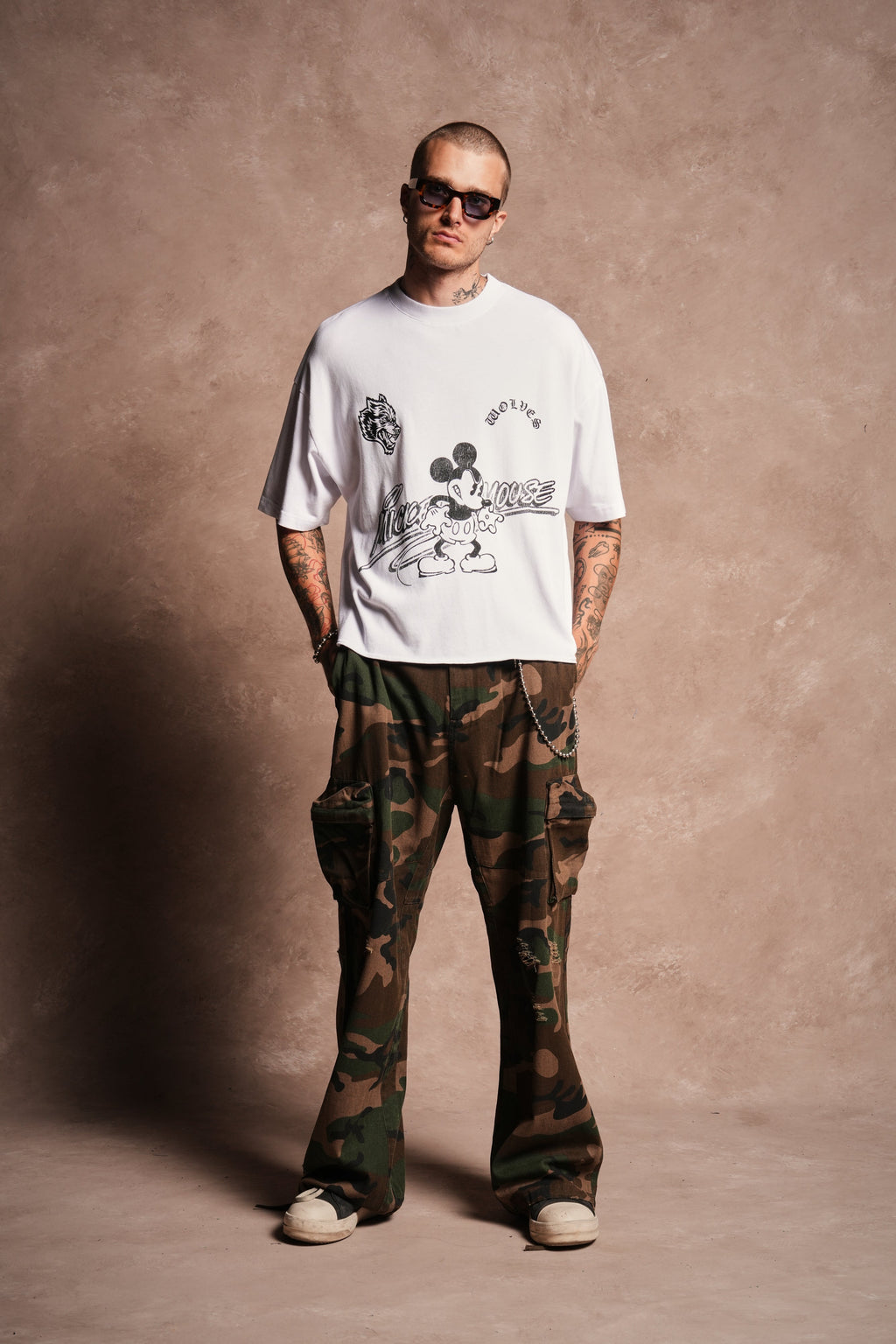 Mickey Chopper Premium Raw Hem Box Cut Tee in White