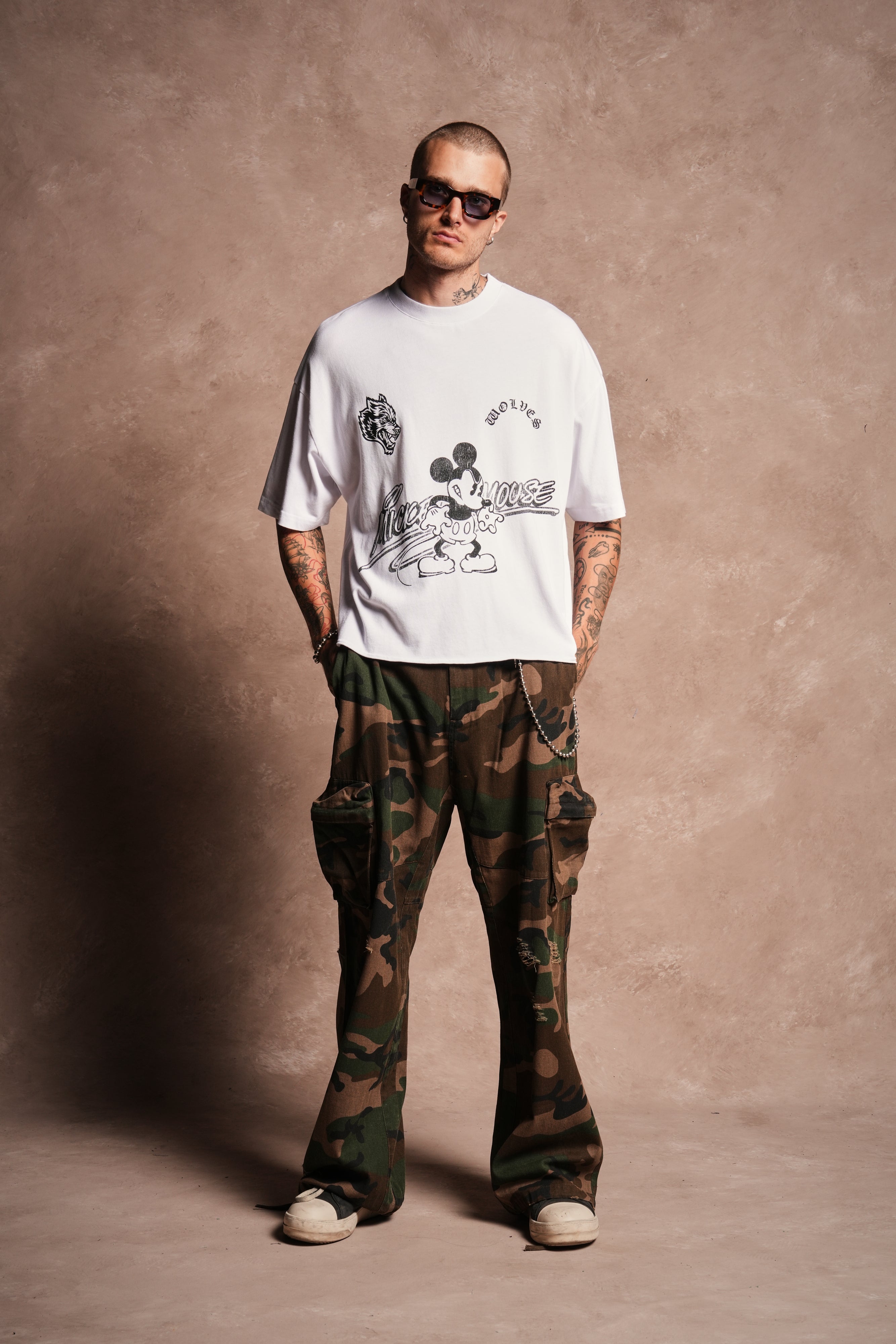 Mickey Chopper Premium Raw Hem Box Cut Tee in White