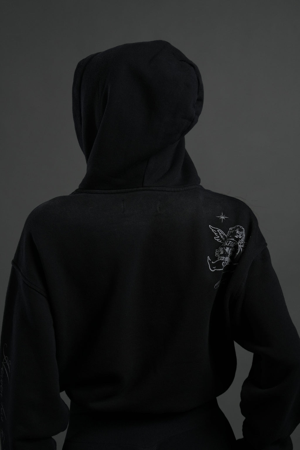 Fallen Cherub "Dempsey" Cropped Hoodie in Black Drift Wash — imagem 6