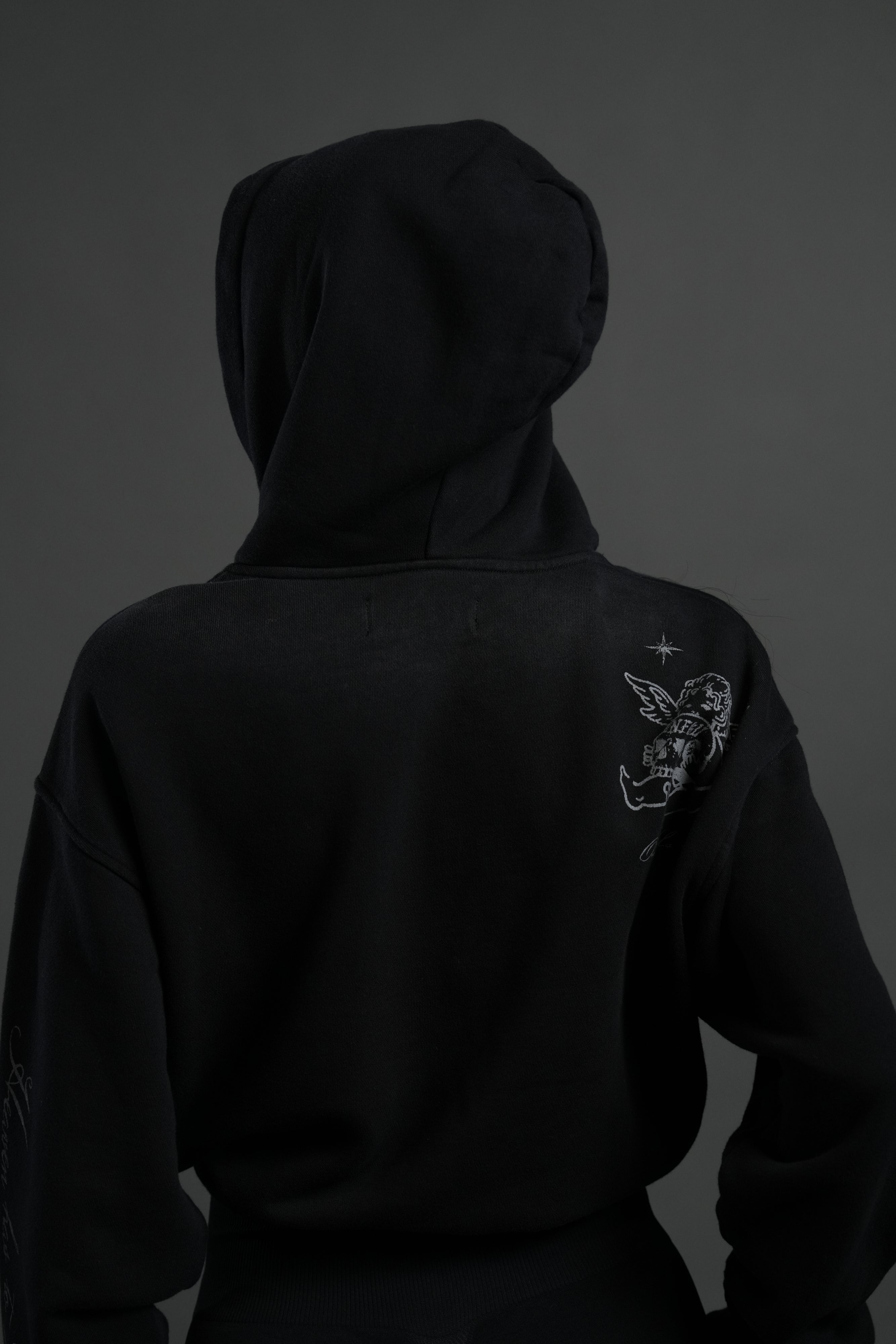 Fallen Cherub "Dempsey" Cropped Hoodie in Black Drift Wash — imagem 6