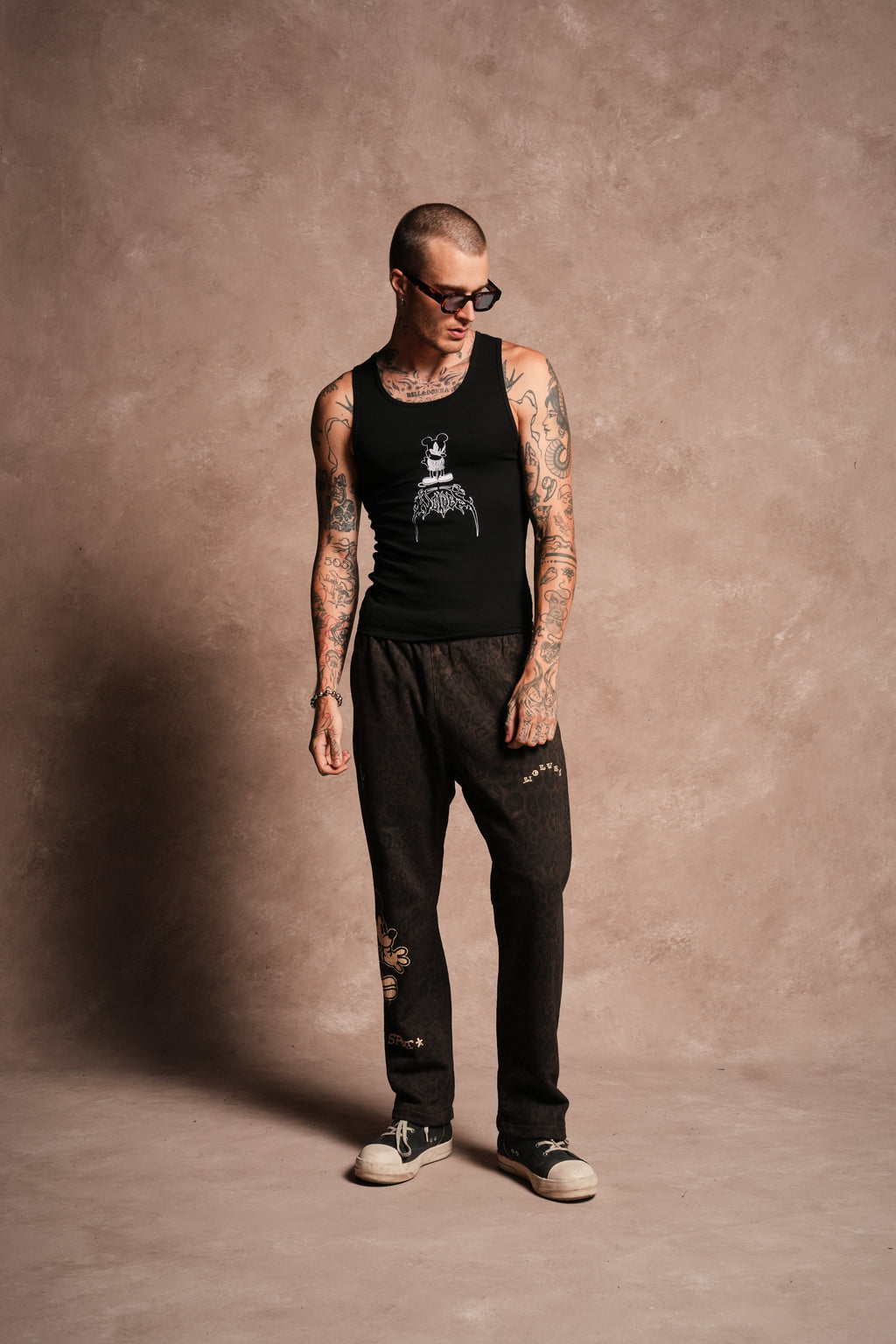 Mickey Mouse Pyramid Bigelow Sweat Pants in Darc Brown Leopard