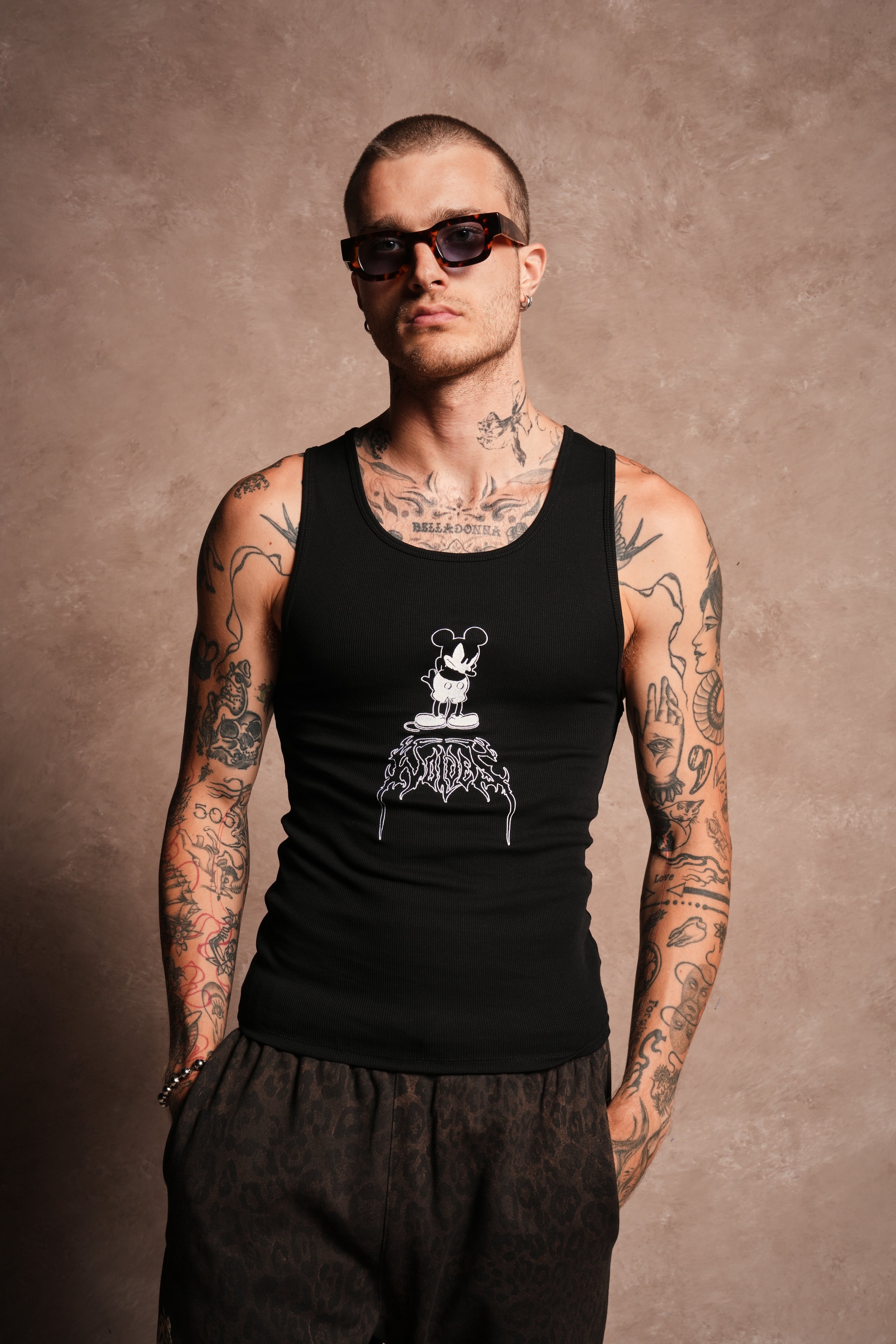 Mickey Mouse OnlyUs Ribbed Tank V2 in Black