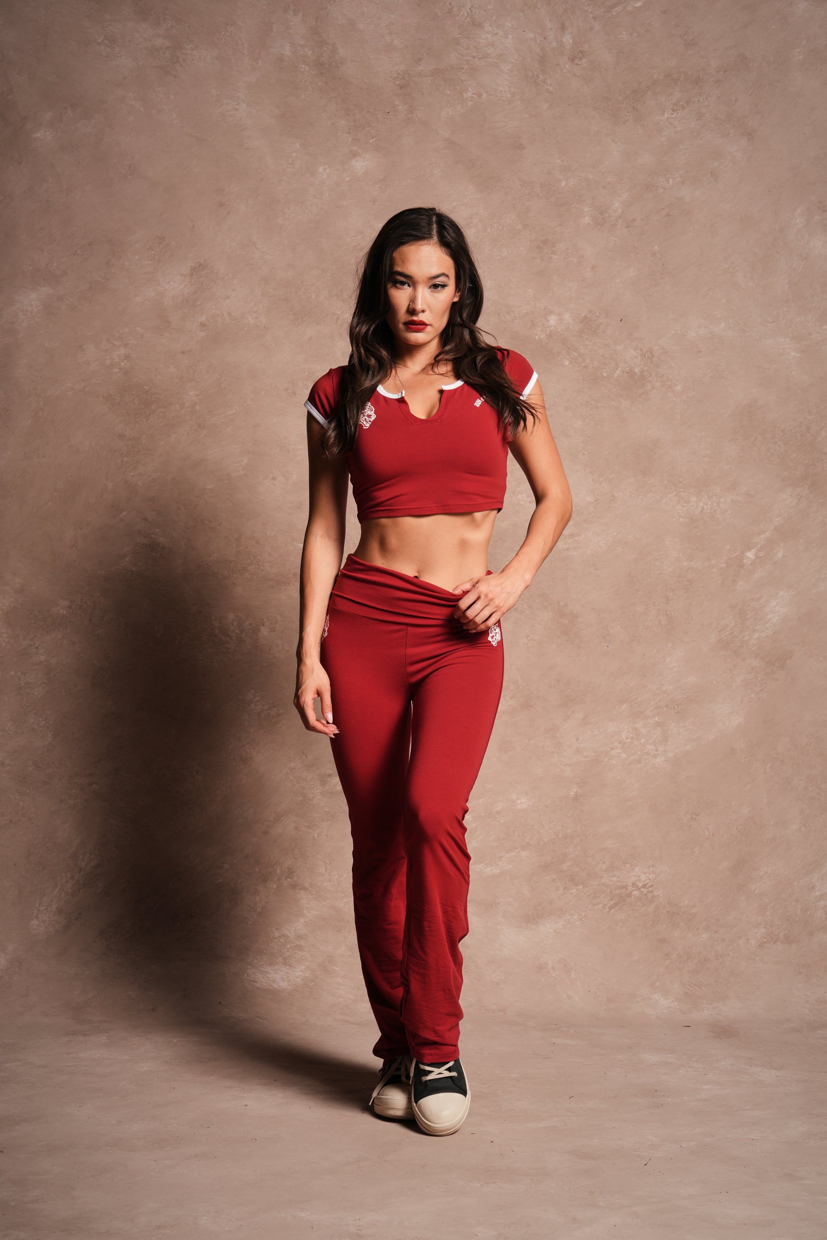 Dual Romy Foldover Pants in Carmine Red