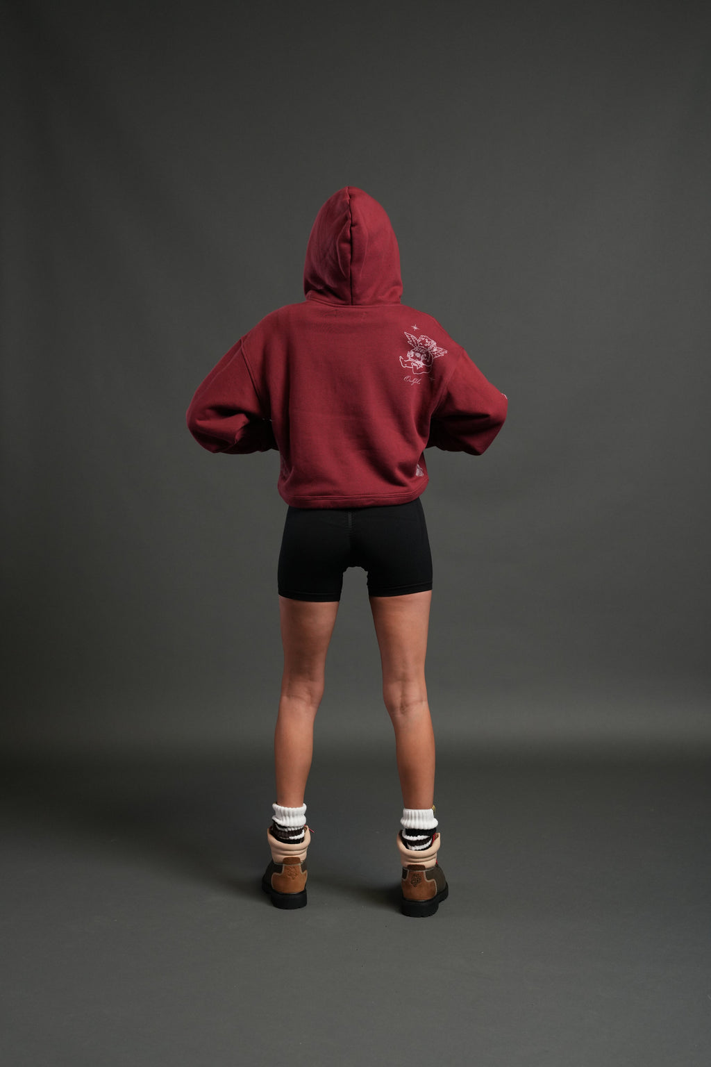 Fallen Cherub "Dempsey" (Cropped) Hoodie in Cherry Red — imagem 4