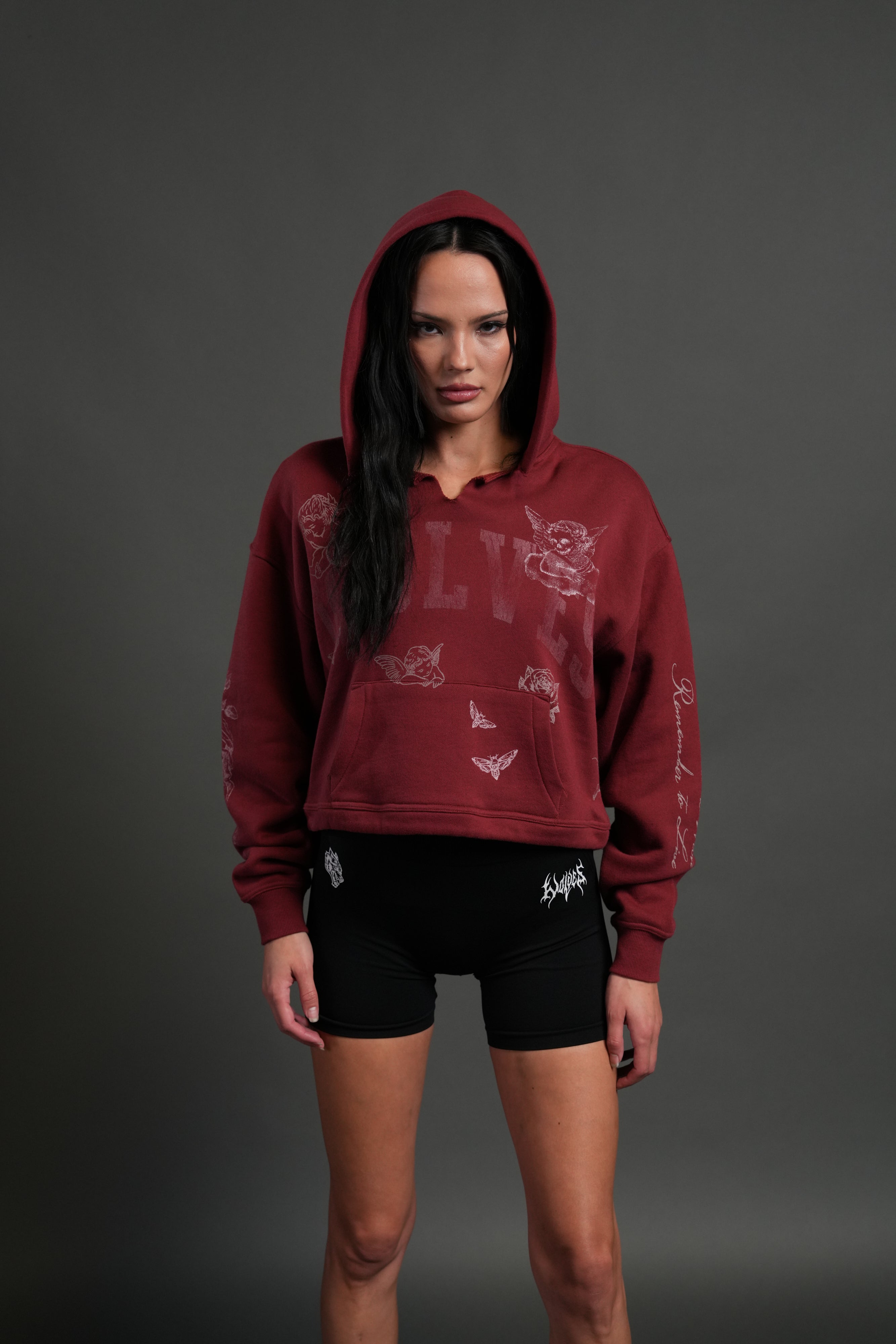 Fallen Cherub "Dempsey" (Cropped) Hoodie in Cherry Red — imagem 1