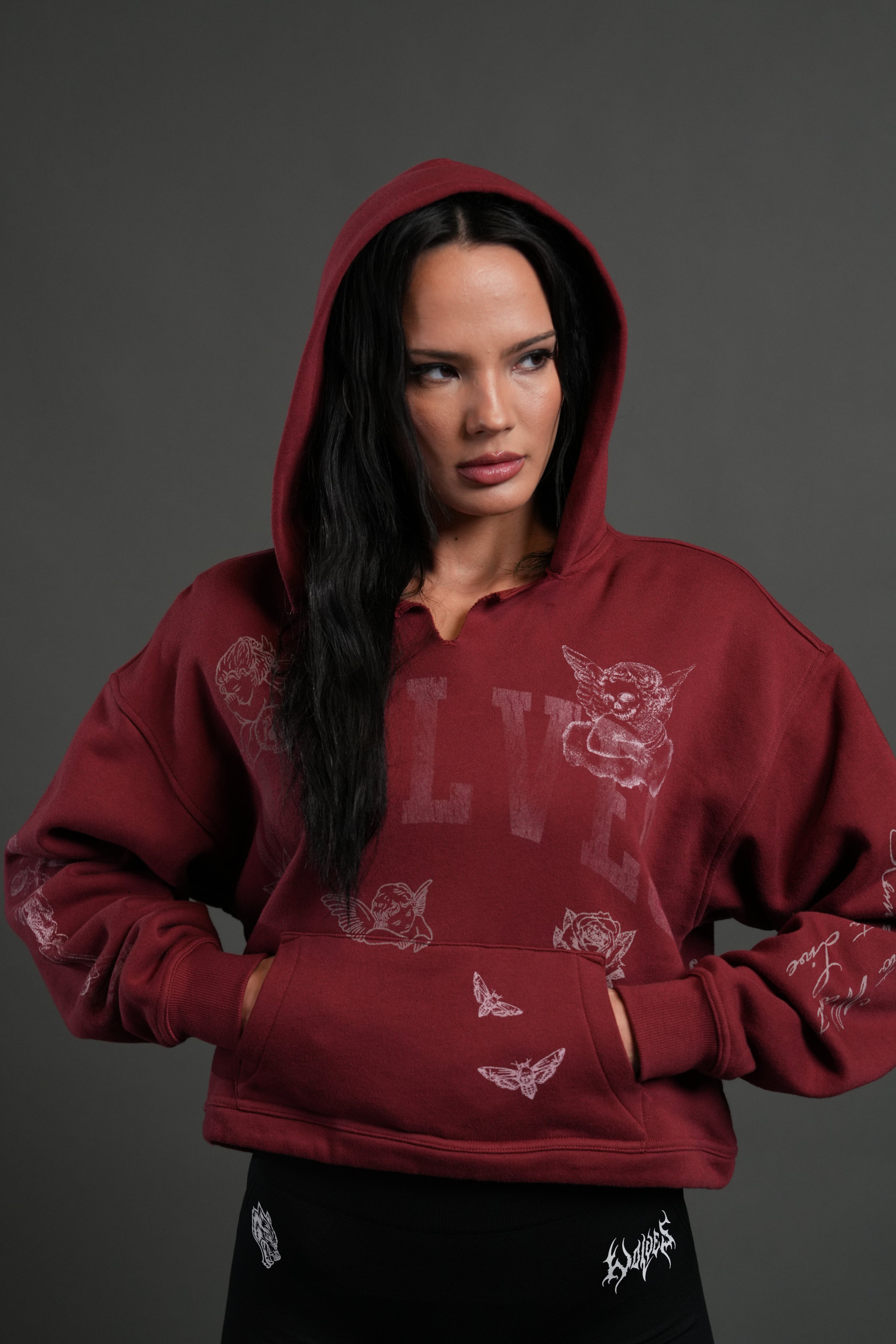 Fallen Cherub "Dempsey" (Cropped) Hoodie in Cherry Red — imagem 5