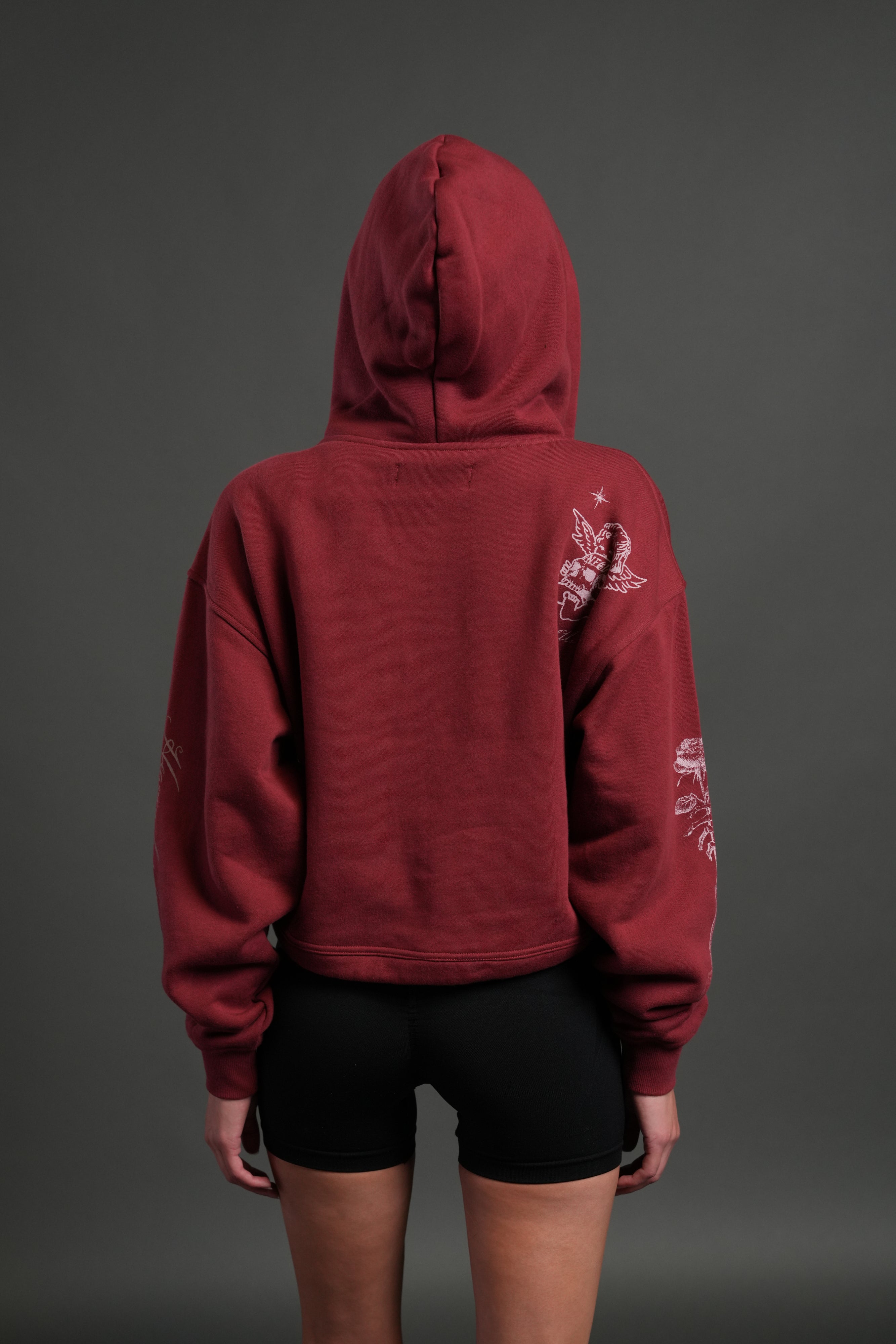 Fallen Cherub "Dempsey" (Cropped) Hoodie in Cherry Red — imagem 2