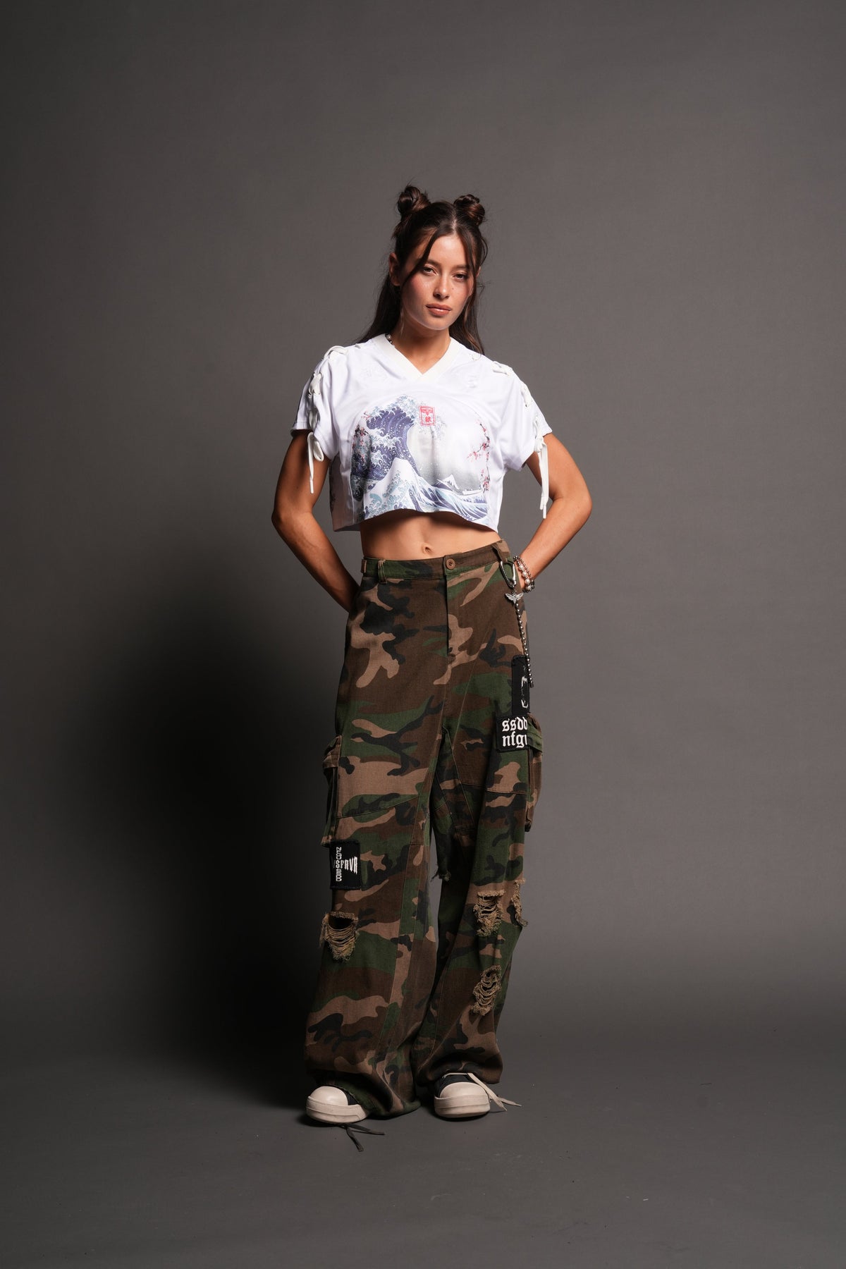 She Wave She Laced Crop Jersey Top in White — imagem 3