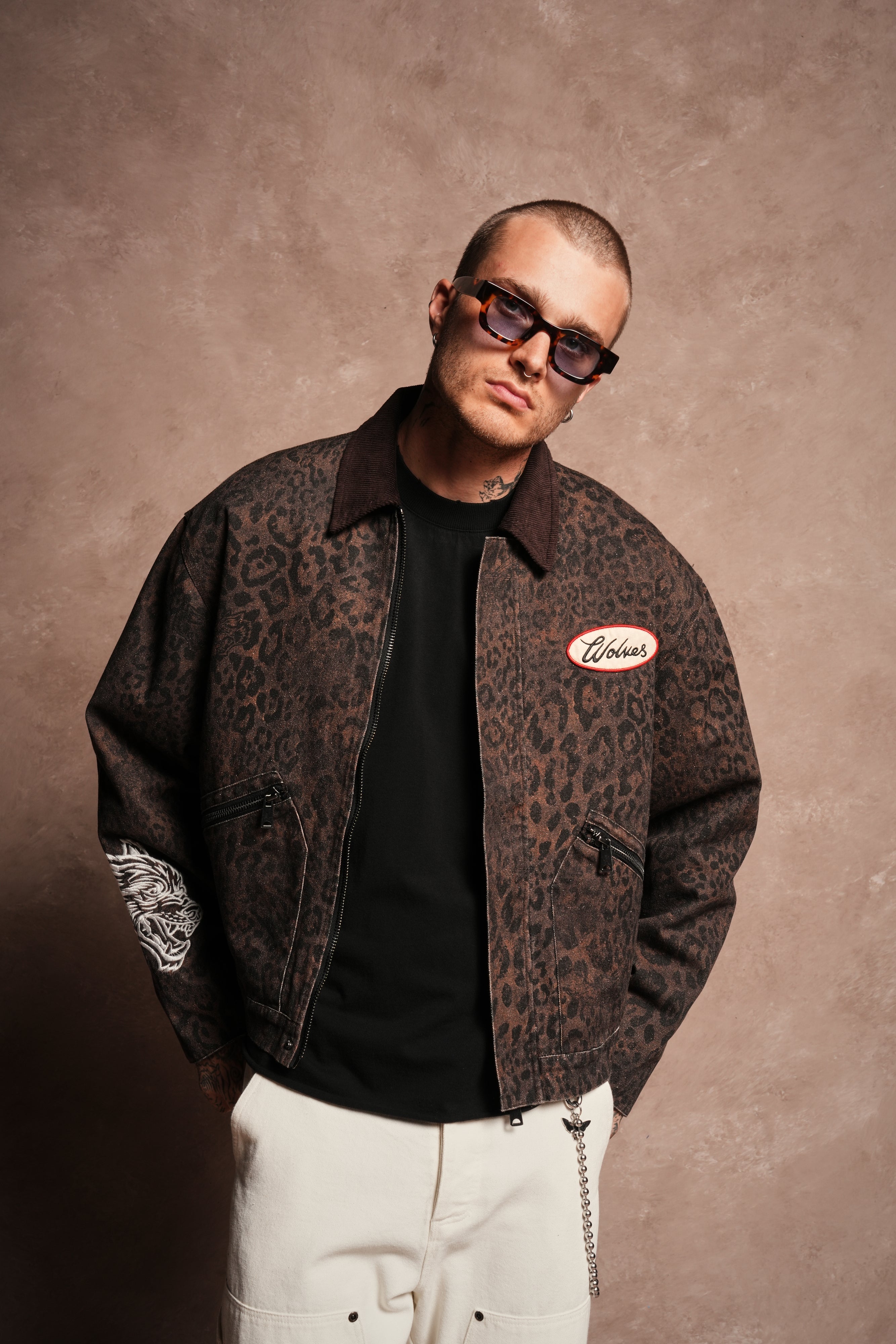 Wolves Script Patch Earl Jacket in Darc Brown Leopard