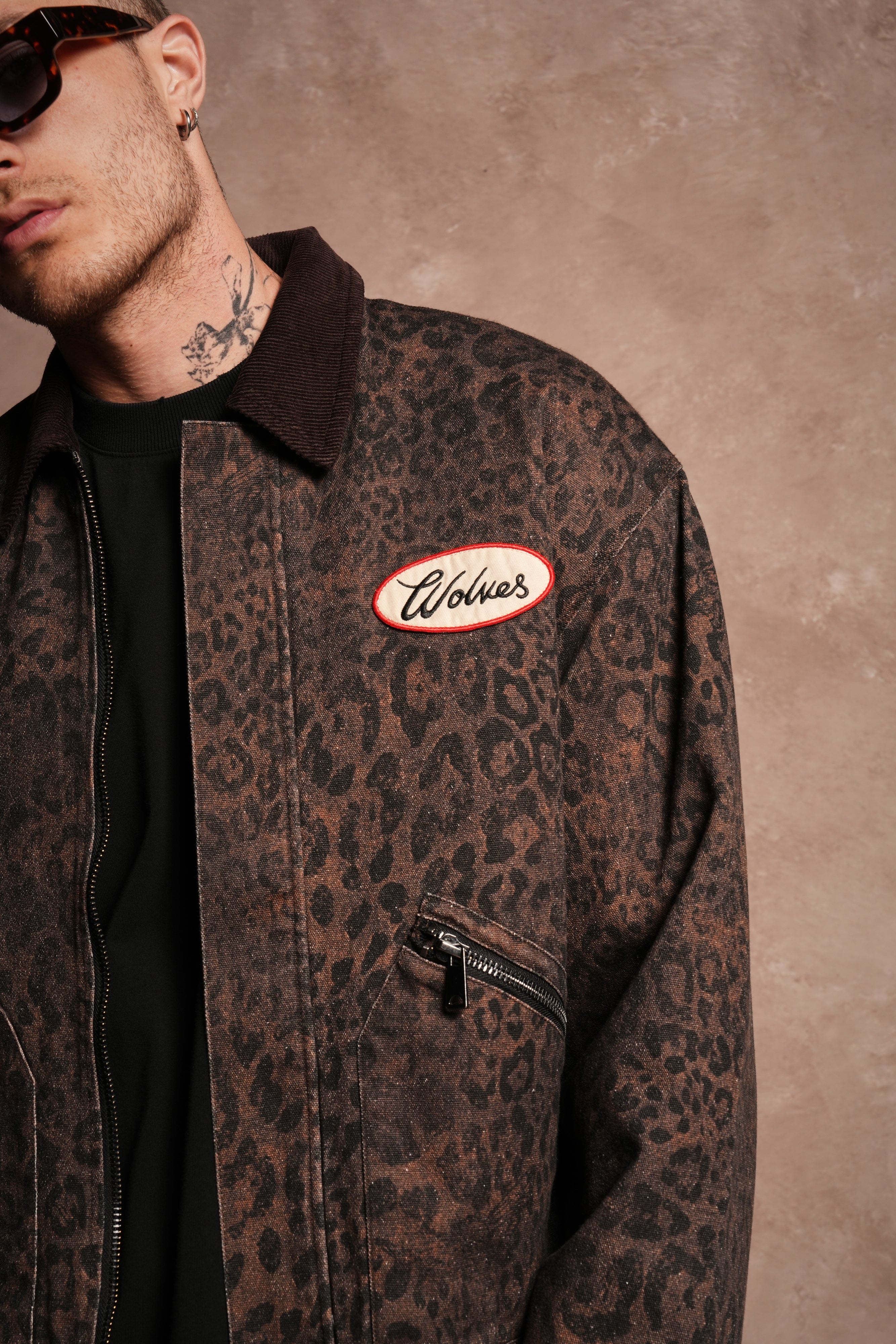 Wolves Script Patch Earl Jacket in Darc Brown Leopard