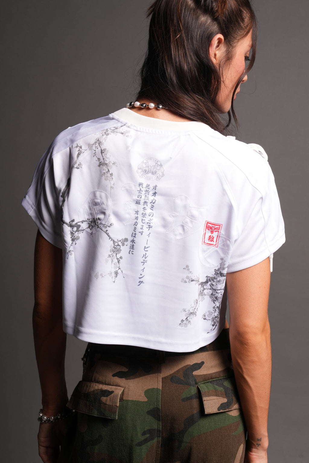 She Wave She Laced Crop Jersey Top in White — imagem 6