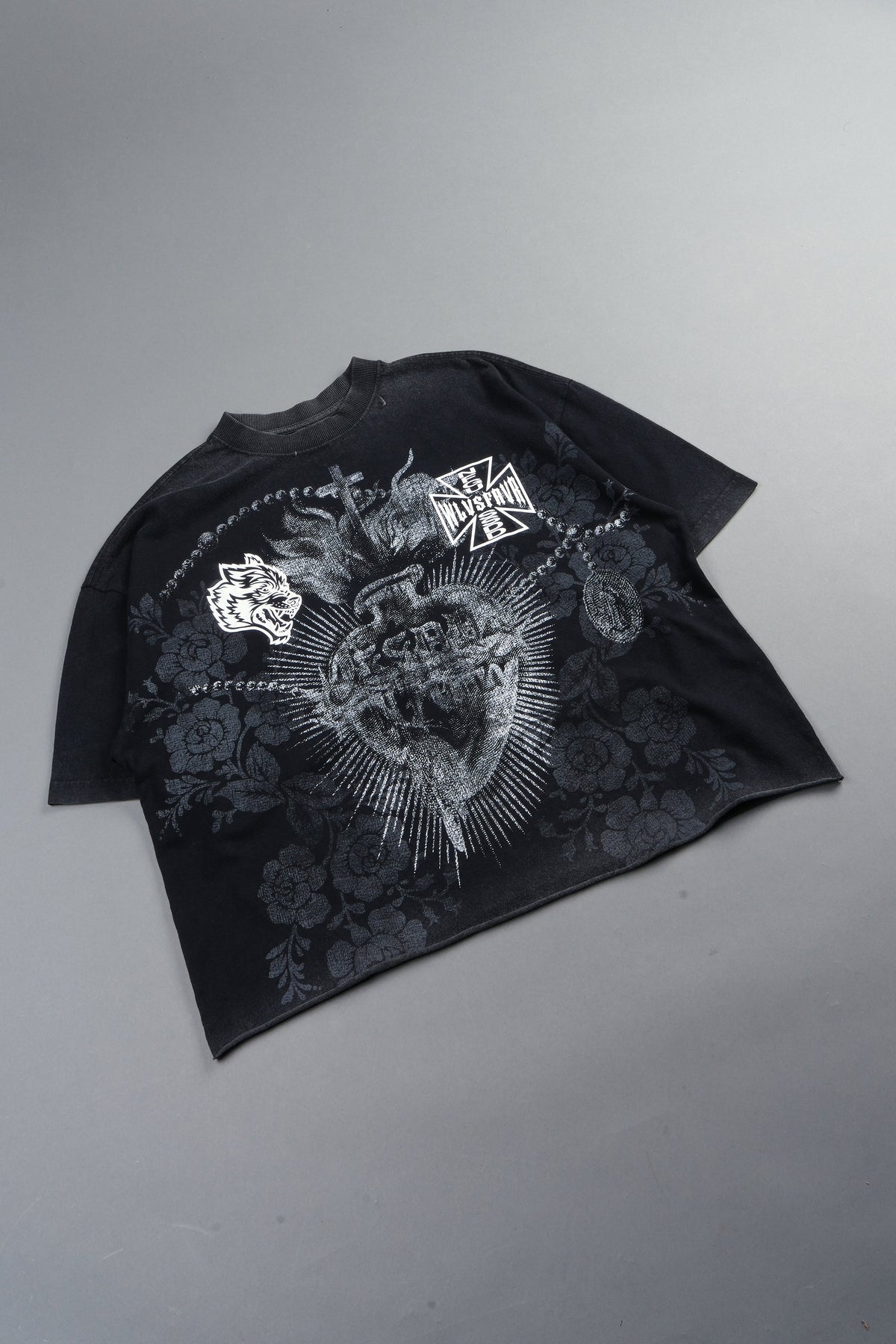 El Rosario Grunge Raw Hem Box Cut Tee In Black
