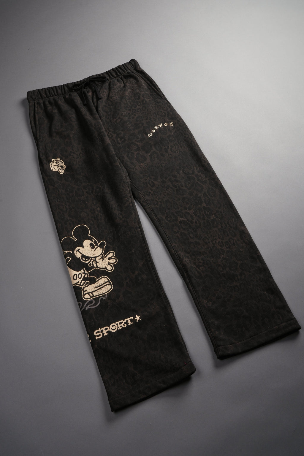 Mickey Mouse Pyramid Bigelow Sweat Pants in Darc Brown Leopard