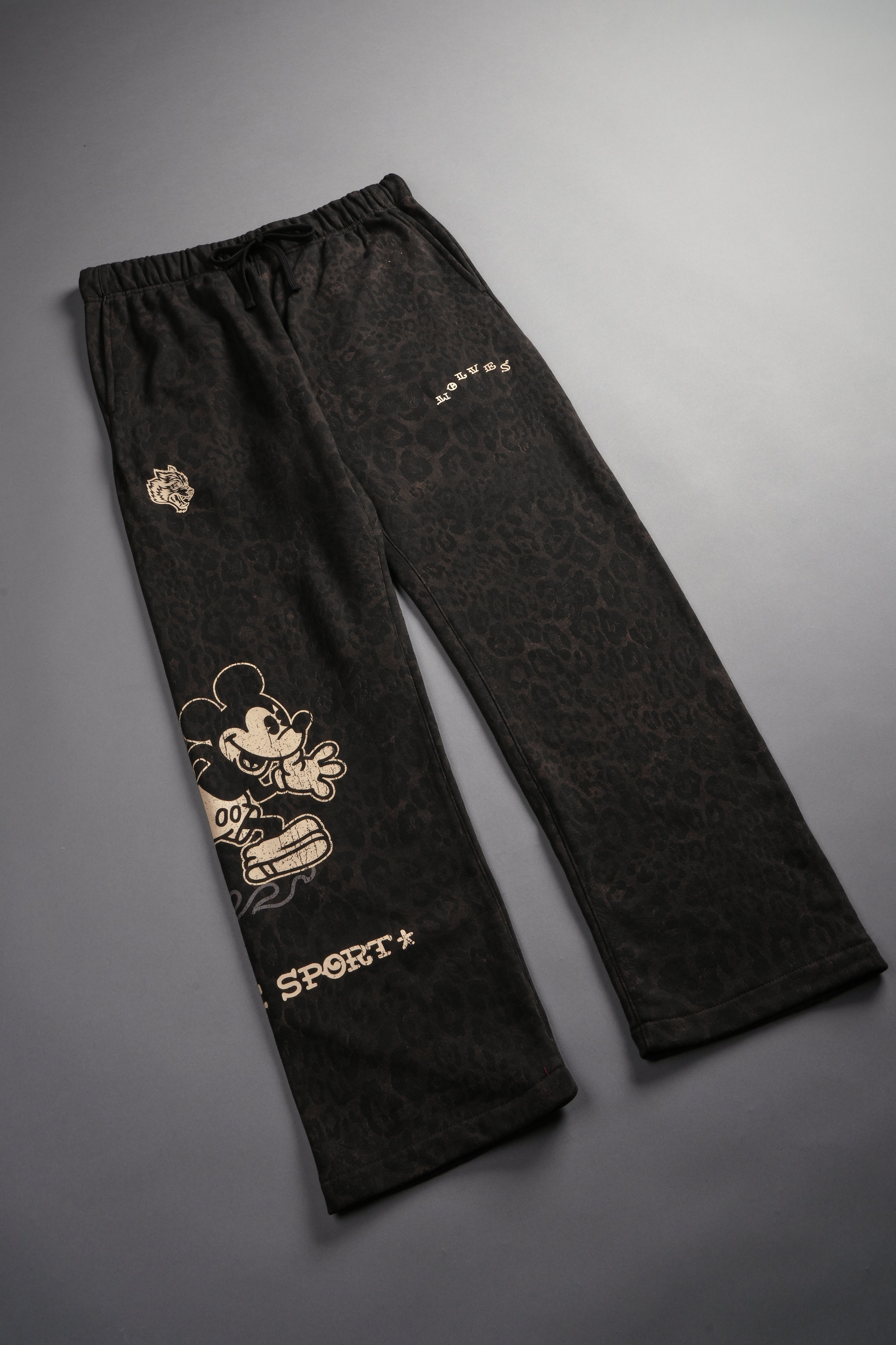 Mickey Mouse Pyramid Bigelow Sweat Pants in Darc Brown Leopard