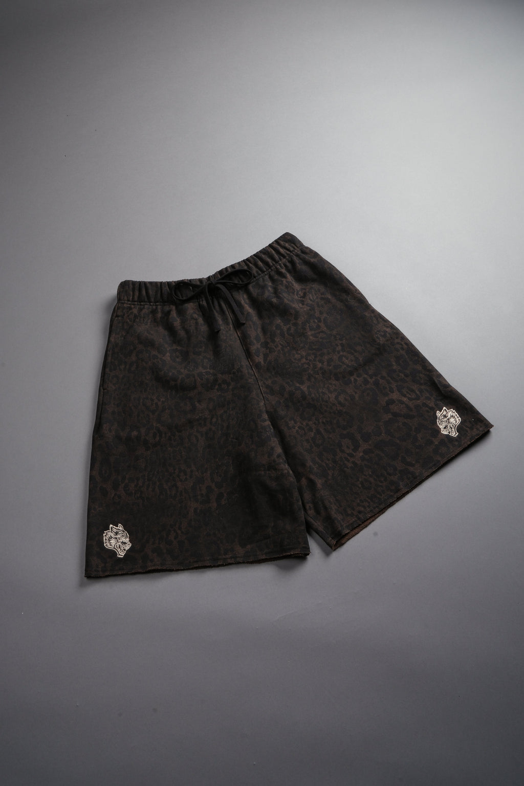 Dual Grunge Oversized Raw Hem Post Lounge Sweat Shorts in Darc Brown Leopard
