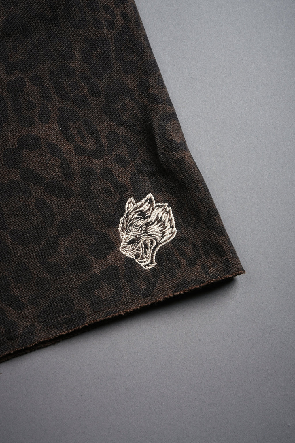 Dual Grunge Oversized Raw Hem Post Lounge Sweat Shorts in Darc Brown Leopard