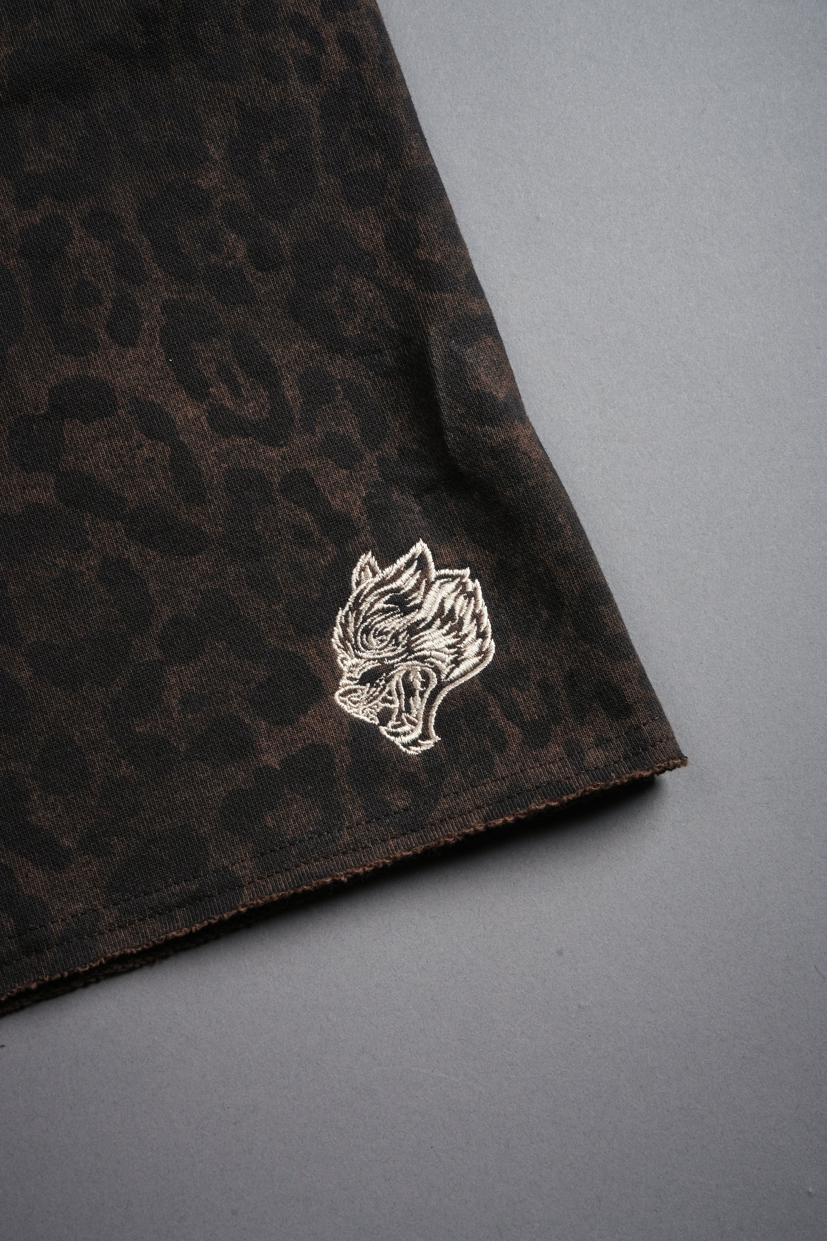 Dual Grunge Oversized Raw Hem Post Lounge Sweat Shorts in Darc Brown Leopard