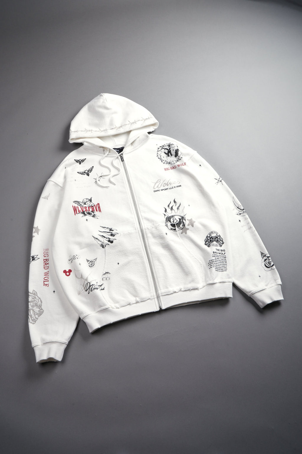 Big Bad Wolves Grunge Moatis Zip Hoodie in Cream