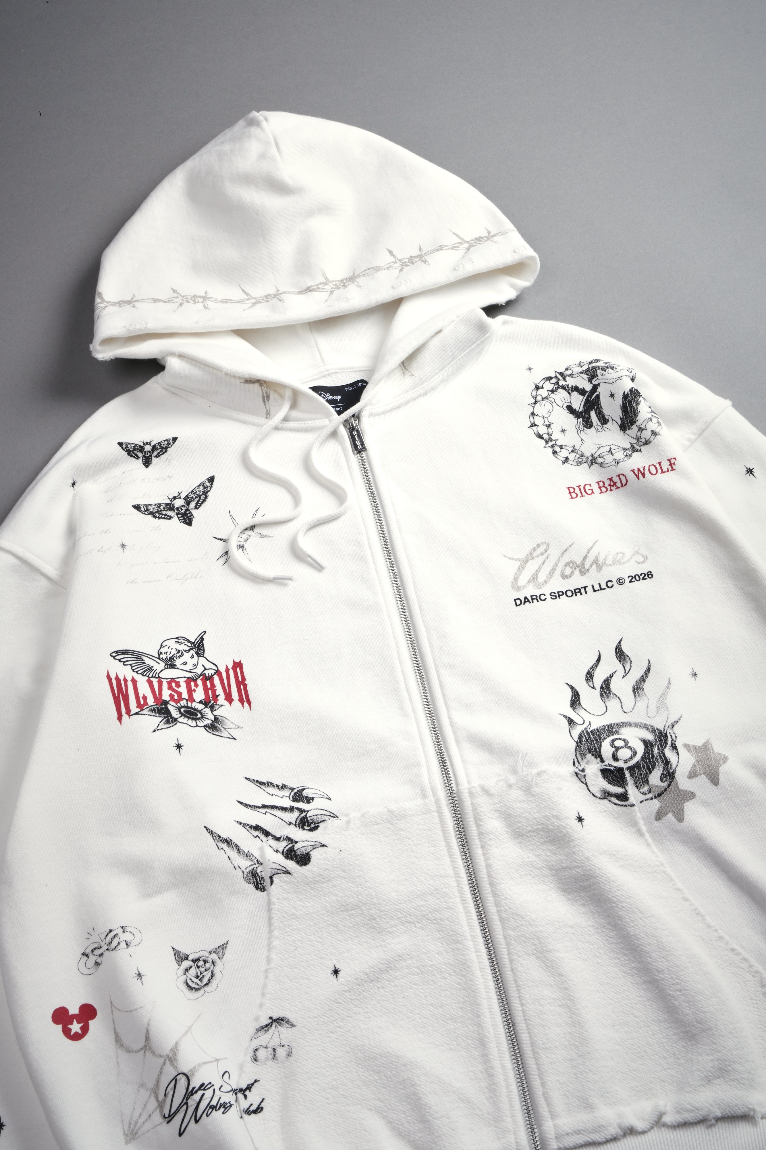 Big Bad Wolves Grunge Moatis Zip Hoodie in Cream