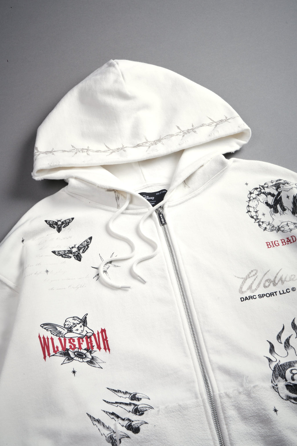 Big Bad Wolves Grunge Moatis Zip Hoodie in Cream