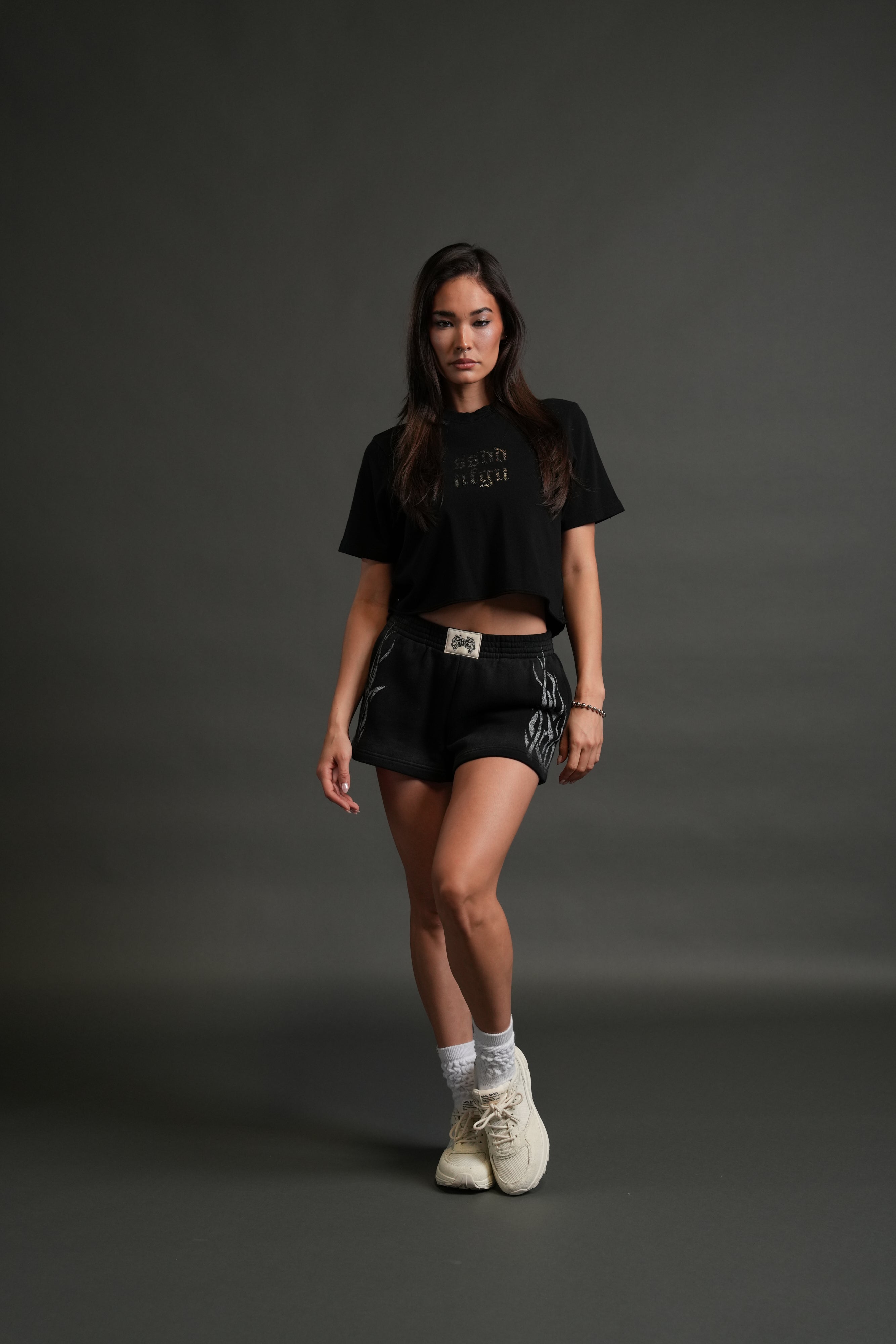 Crystal Code "Premium" Oversized (Cropped) Tee in Black — imagem 5