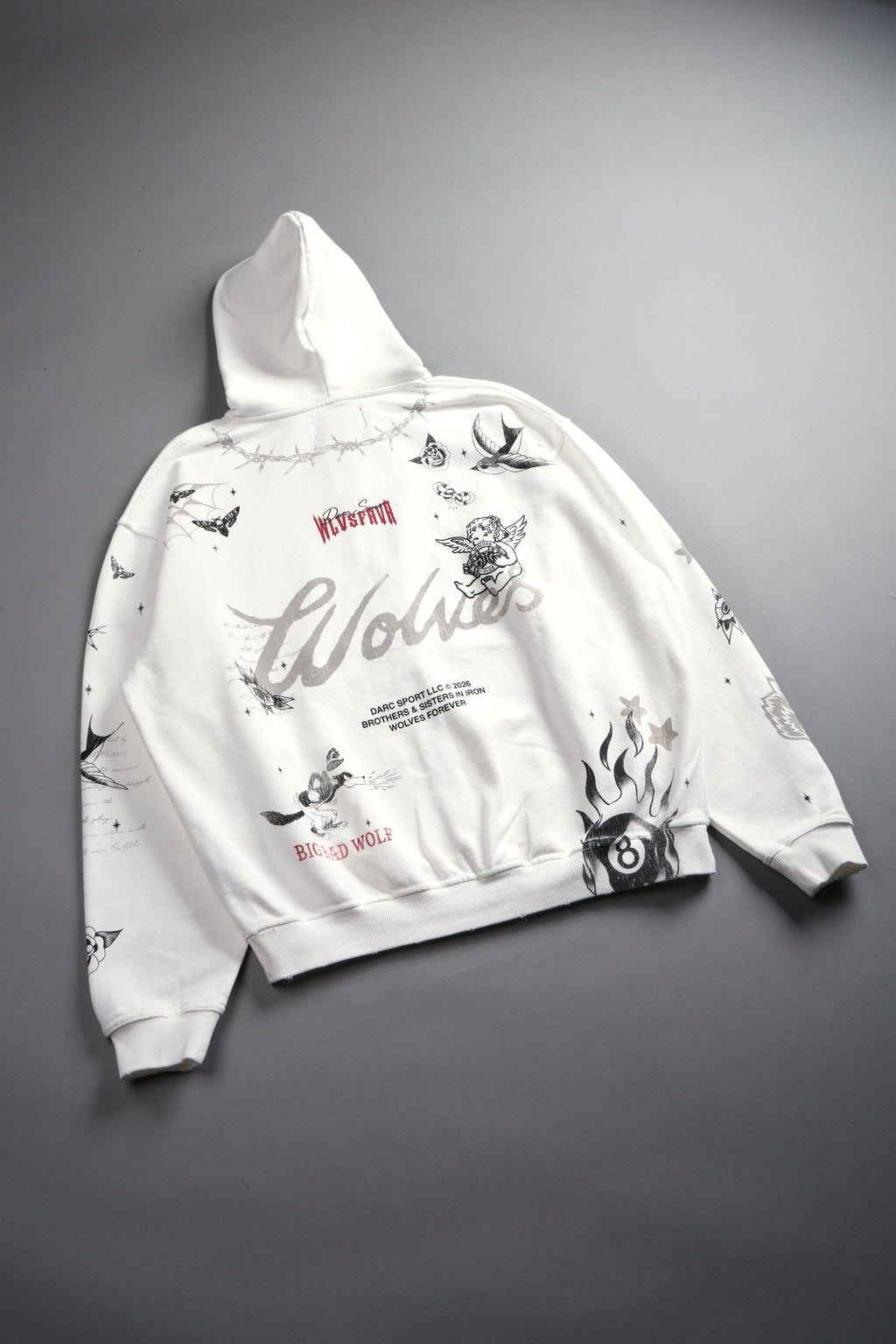 Big Bad Wolves Grunge Moatis Zip Hoodie in Cream