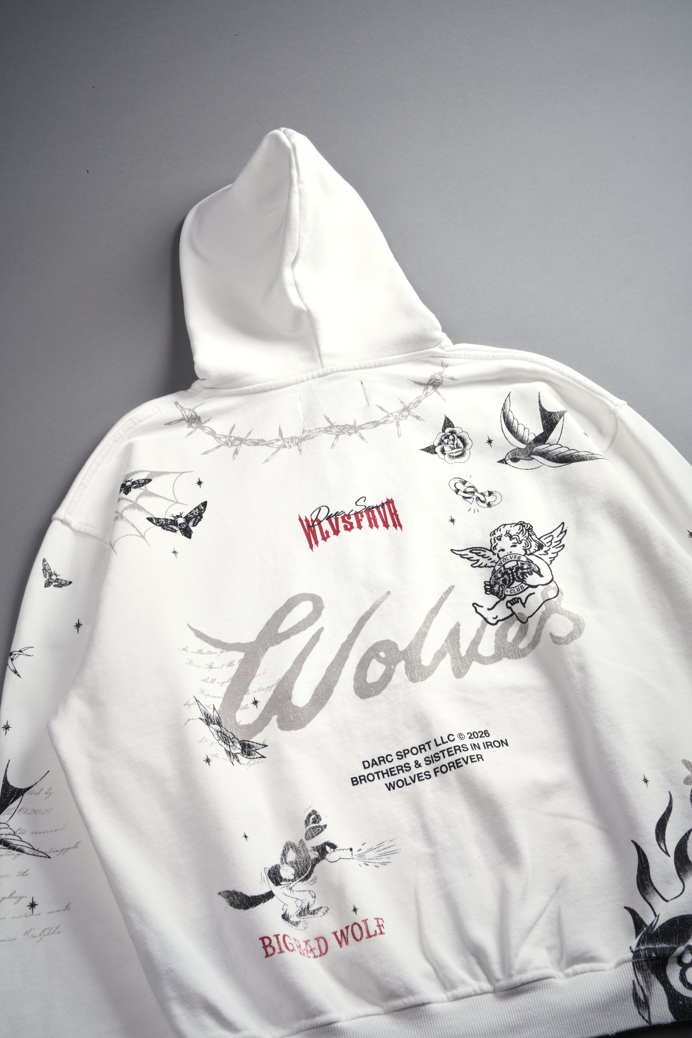 Big Bad Wolves Grunge Moatis Zip Hoodie in Cream