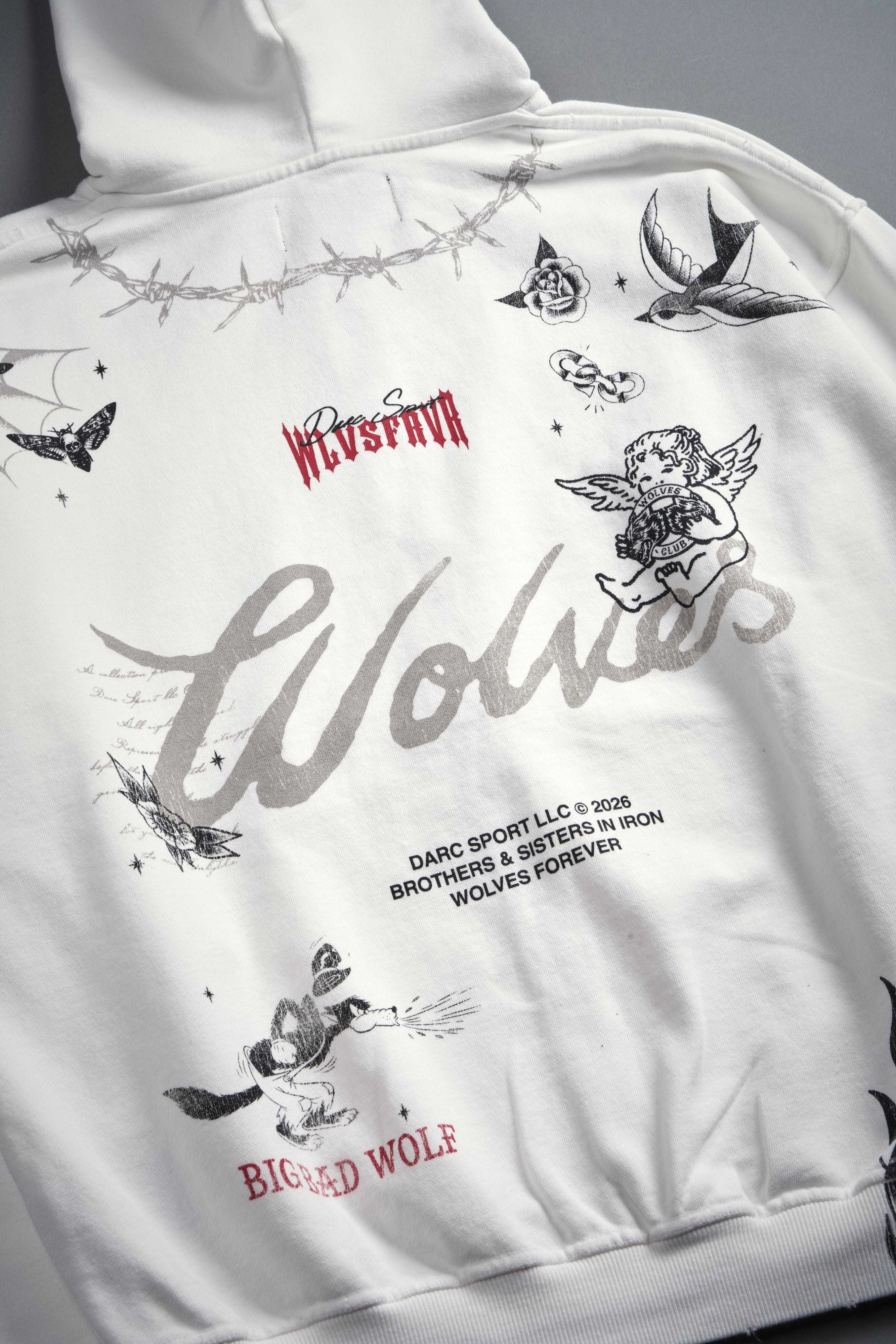 Big Bad Wolves Grunge Moatis Zip Hoodie in Cream