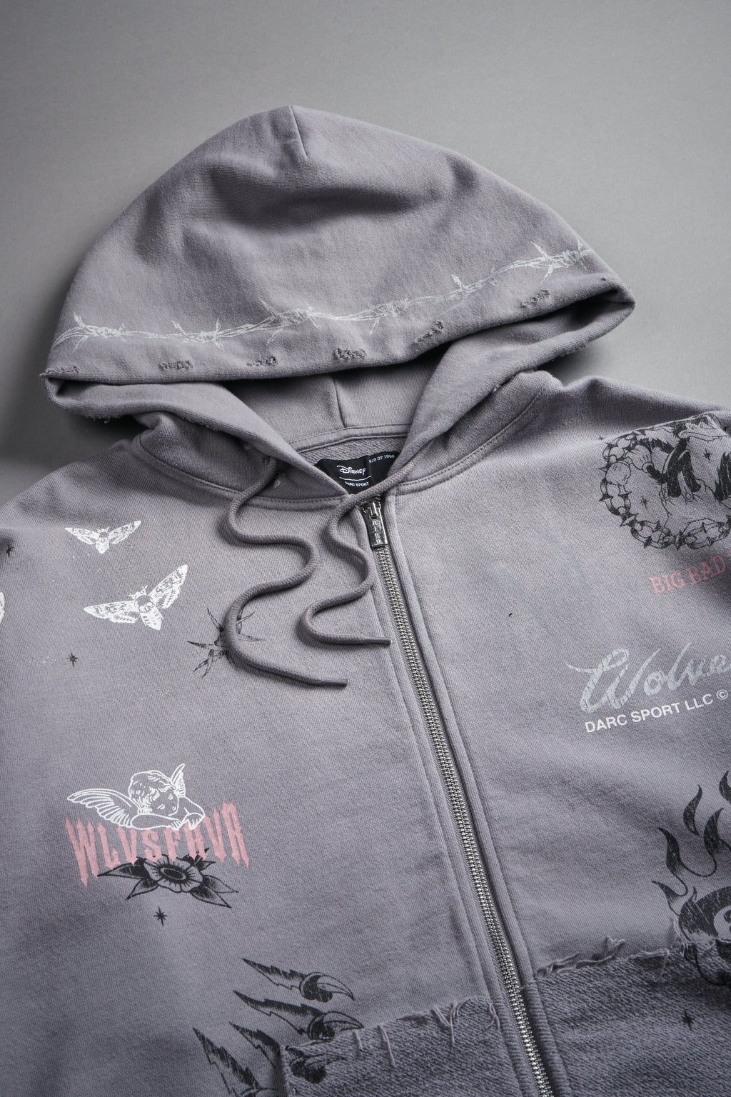 Big Bad Wolves Grunge Moatis Zip Hoodie in Dove Gray Drift Wash