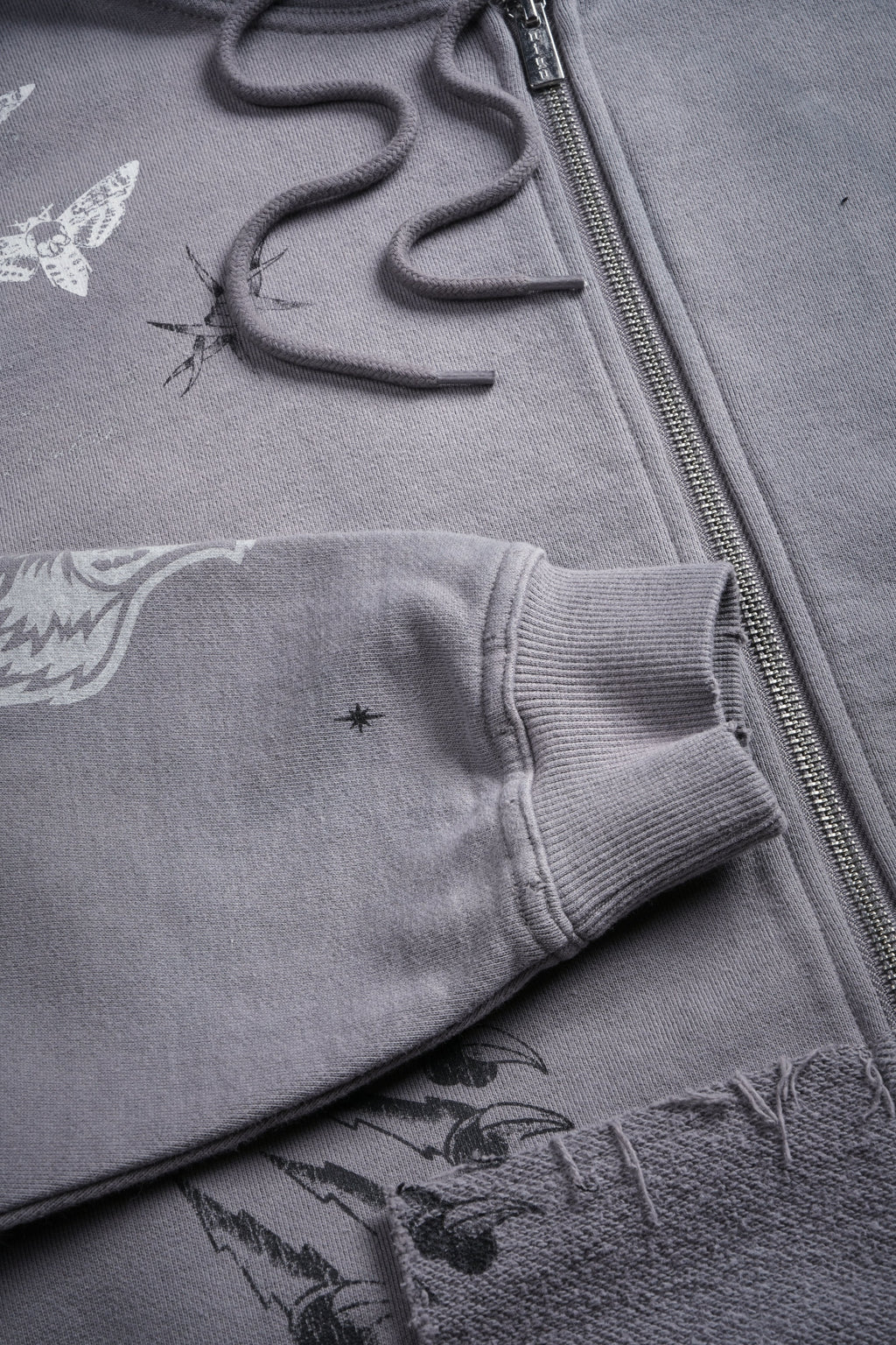 Big Bad Wolves Grunge Moatis Zip Hoodie in Dove Gray Drift Wash