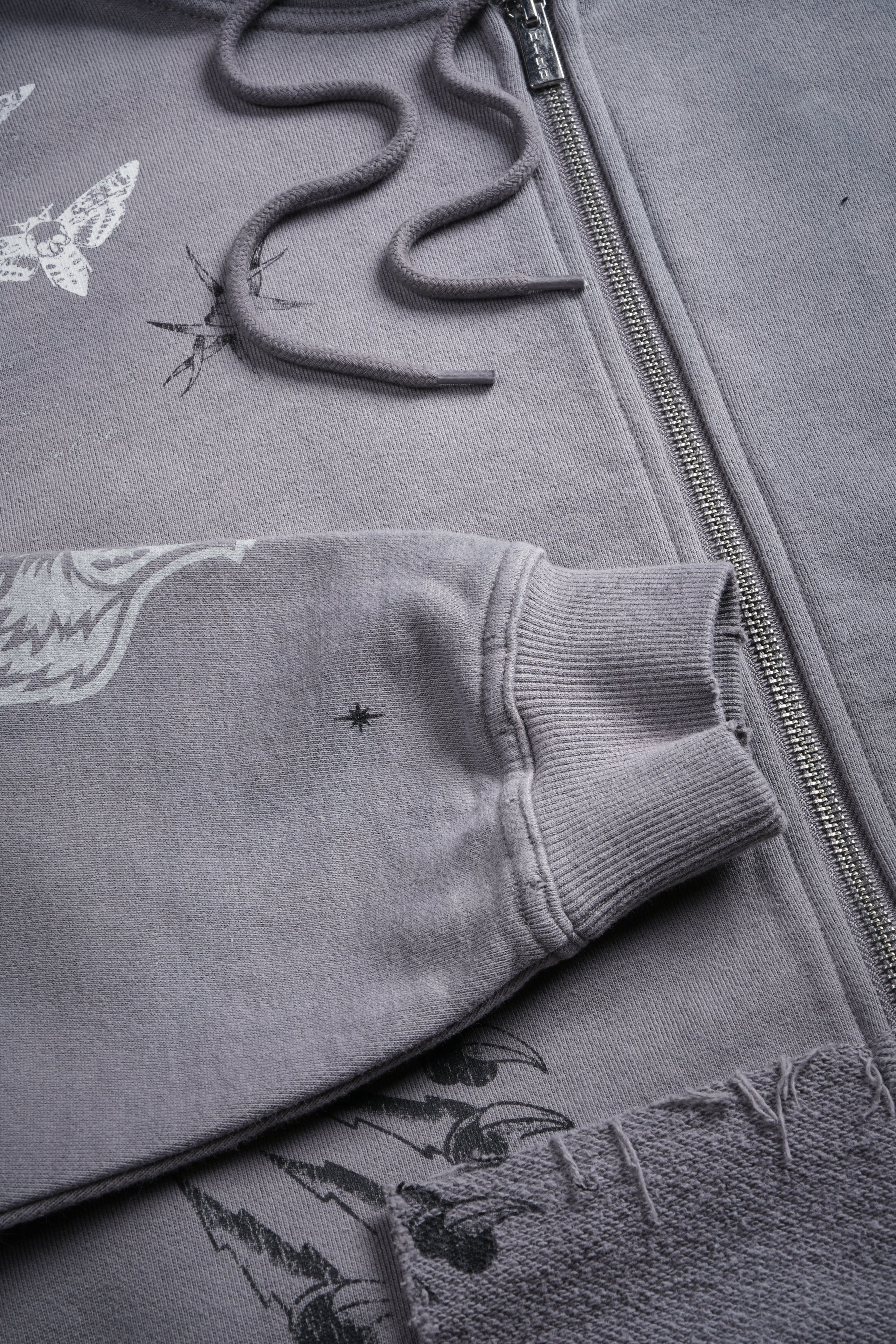 Big Bad Wolves Grunge Moatis Zip Hoodie in Dove Gray Drift Wash