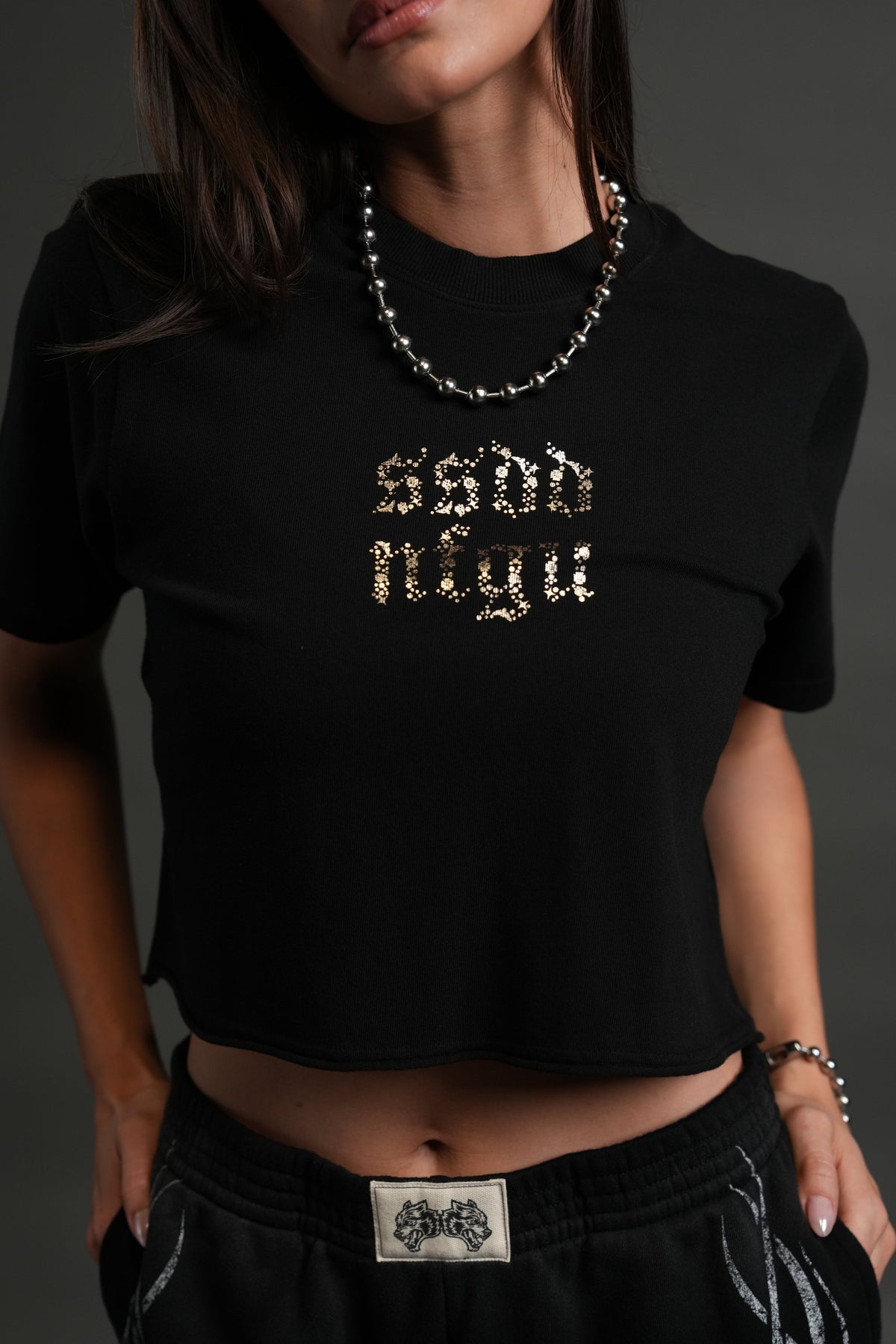Crystal Code "Premium" Oversized (Cropped) Tee in Black - imagem 3