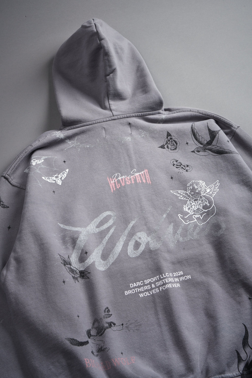 Big Bad Wolves Grunge Moatis Zip Hoodie in Dove Gray Drift Wash