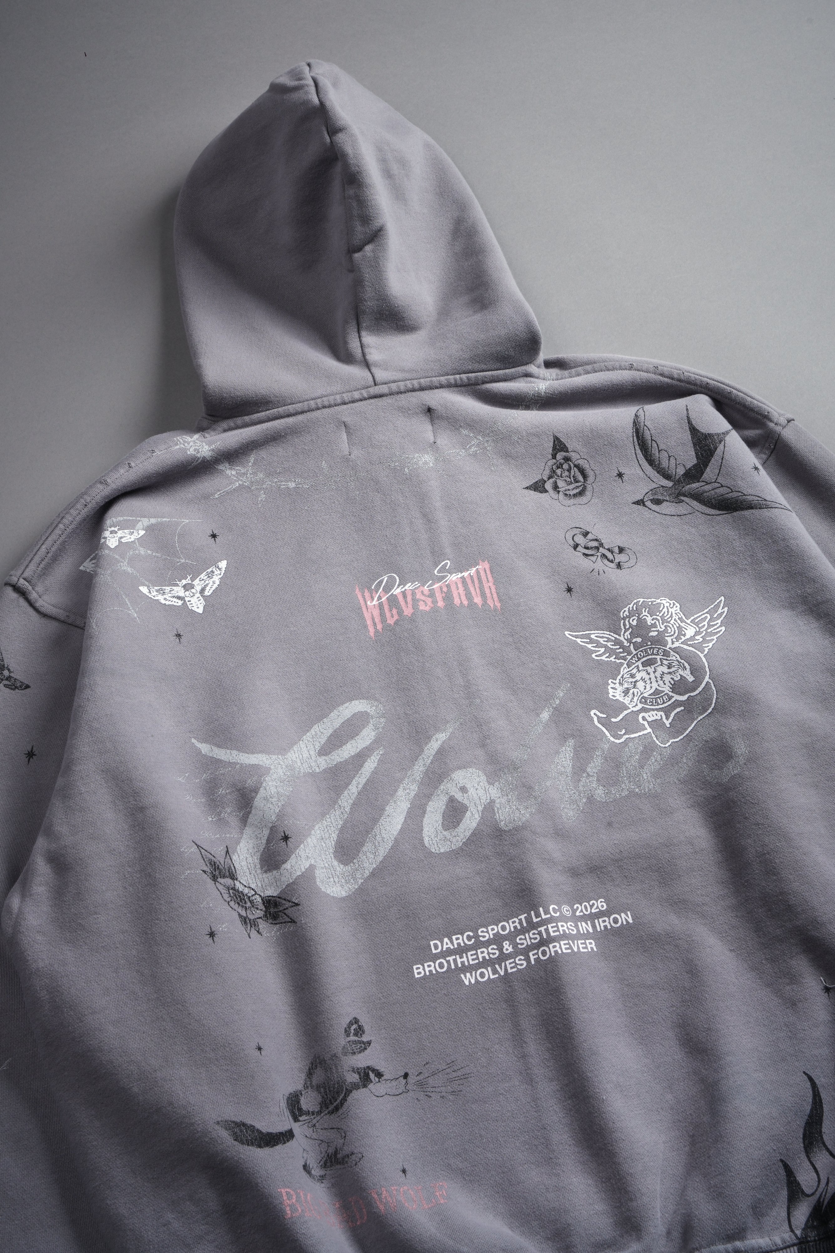Big Bad Wolves Grunge Moatis Zip Hoodie in Dove Gray Drift Wash