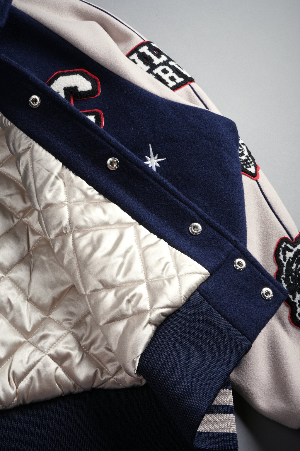 Mickey Mouse Wolves Club Roxy Box Cut Rudy Letterman Jacket in Navy/Clay