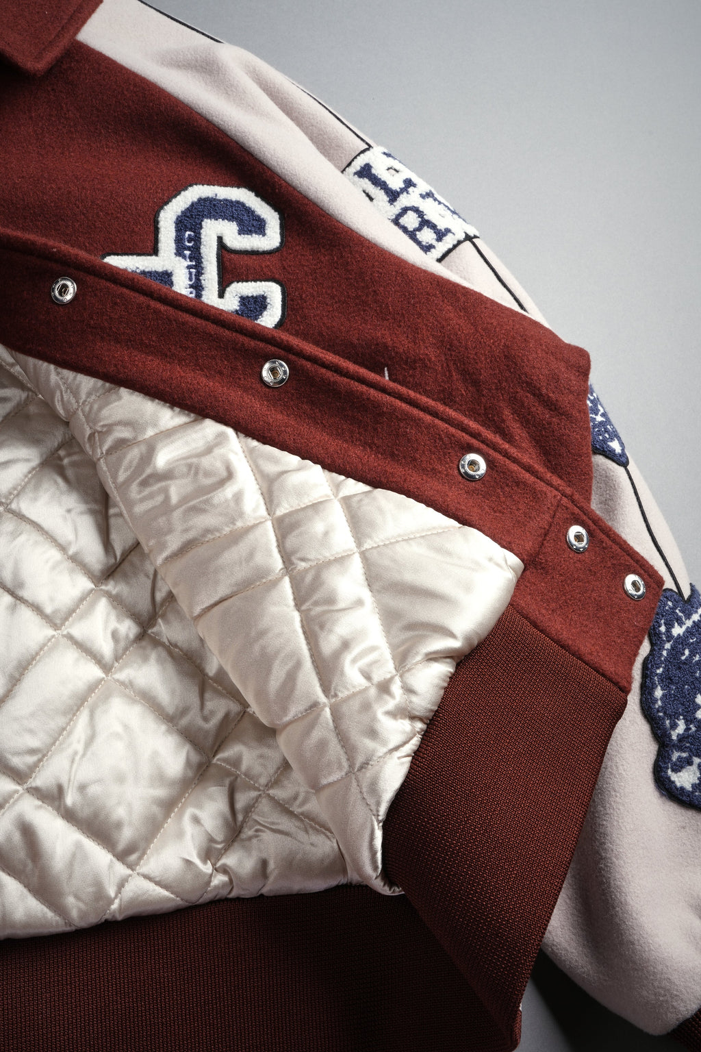 Mickey Mouse Wolves Club Roxy Box Cut Rudy Letterman Jacket in Oxblood/Clay