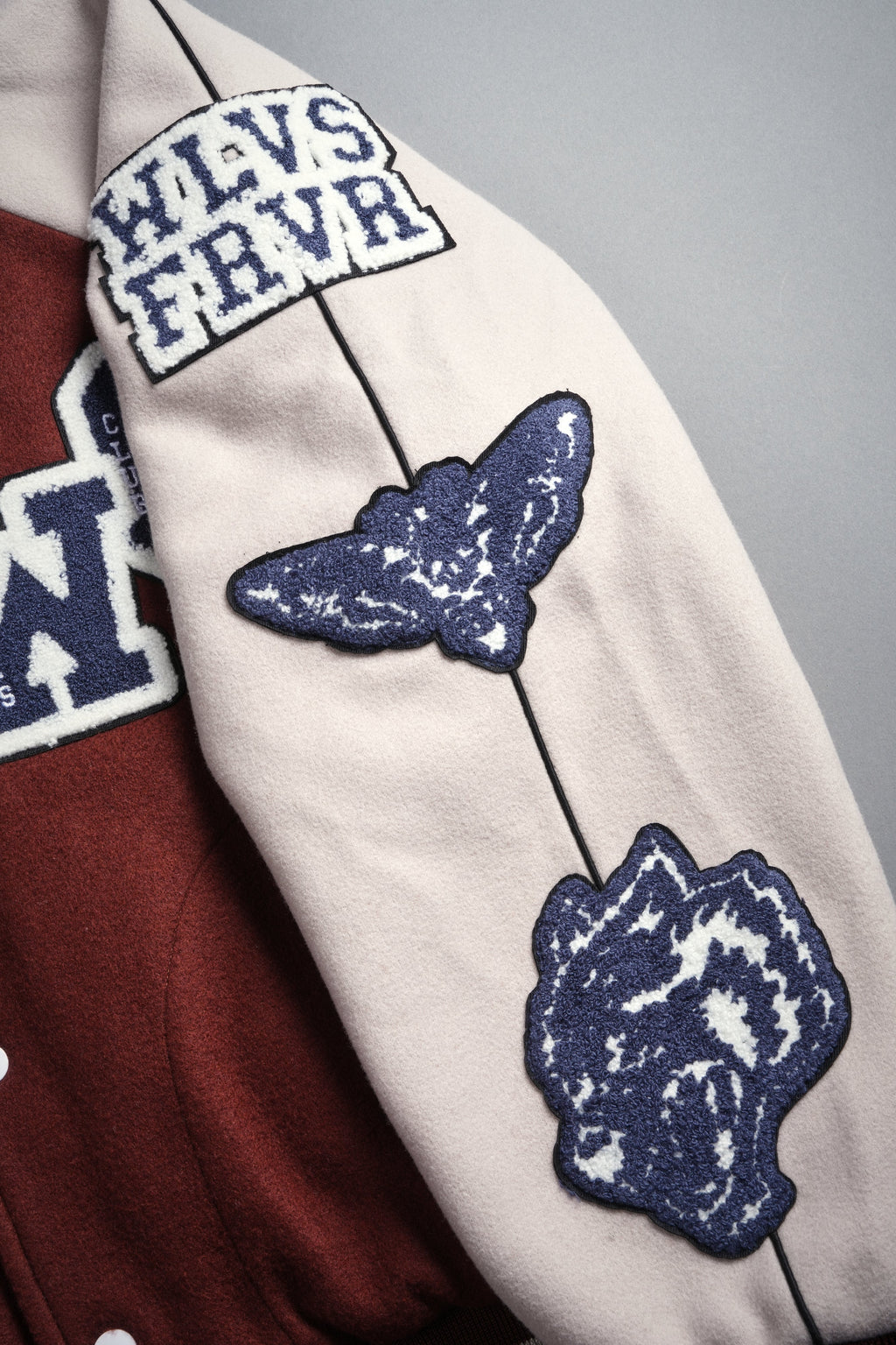 Mickey Mouse Wolves Club Roxy Box Cut Rudy Letterman Jacket in Oxblood/Clay