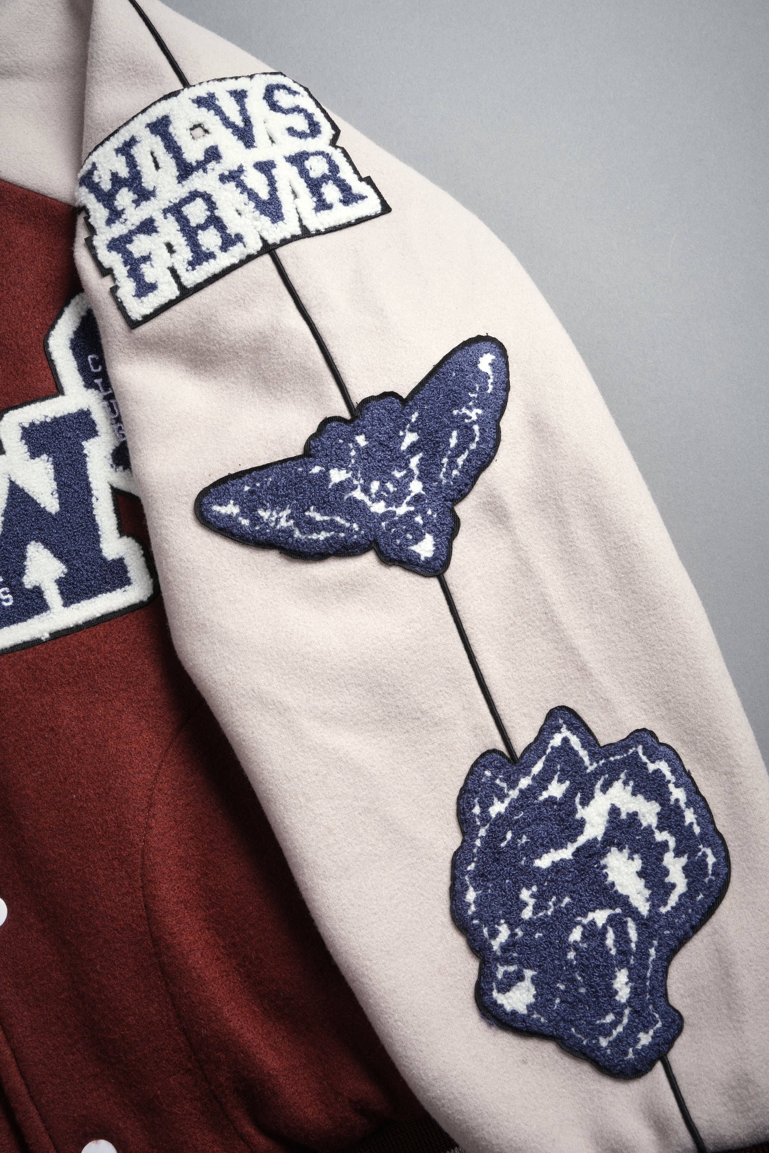 Mickey Mouse Wolves Club Roxy Box Cut Rudy Letterman Jacket in Oxblood/Clay