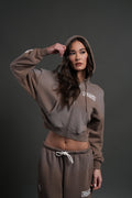 Midnight Wolves "Sage" Cropped Zip Hoodie in Mojave Brown Drift Wash — imagem 1