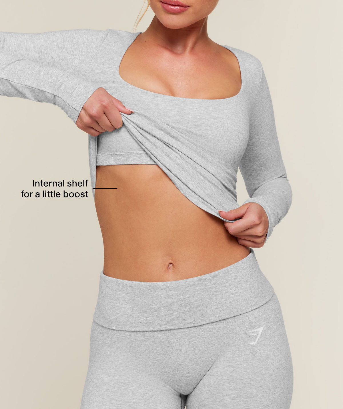 CottonMove™ Midi Long Sleeve Top - Soft Grey Marl — imagem 2
