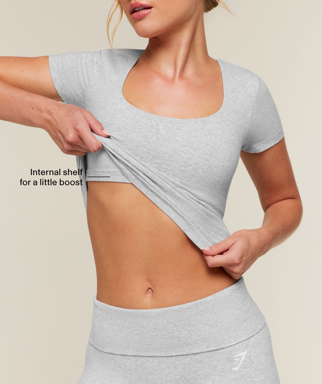 CottonMove™ Midi Short Sleeve Top - Soft Grey Marl — imagem 2
