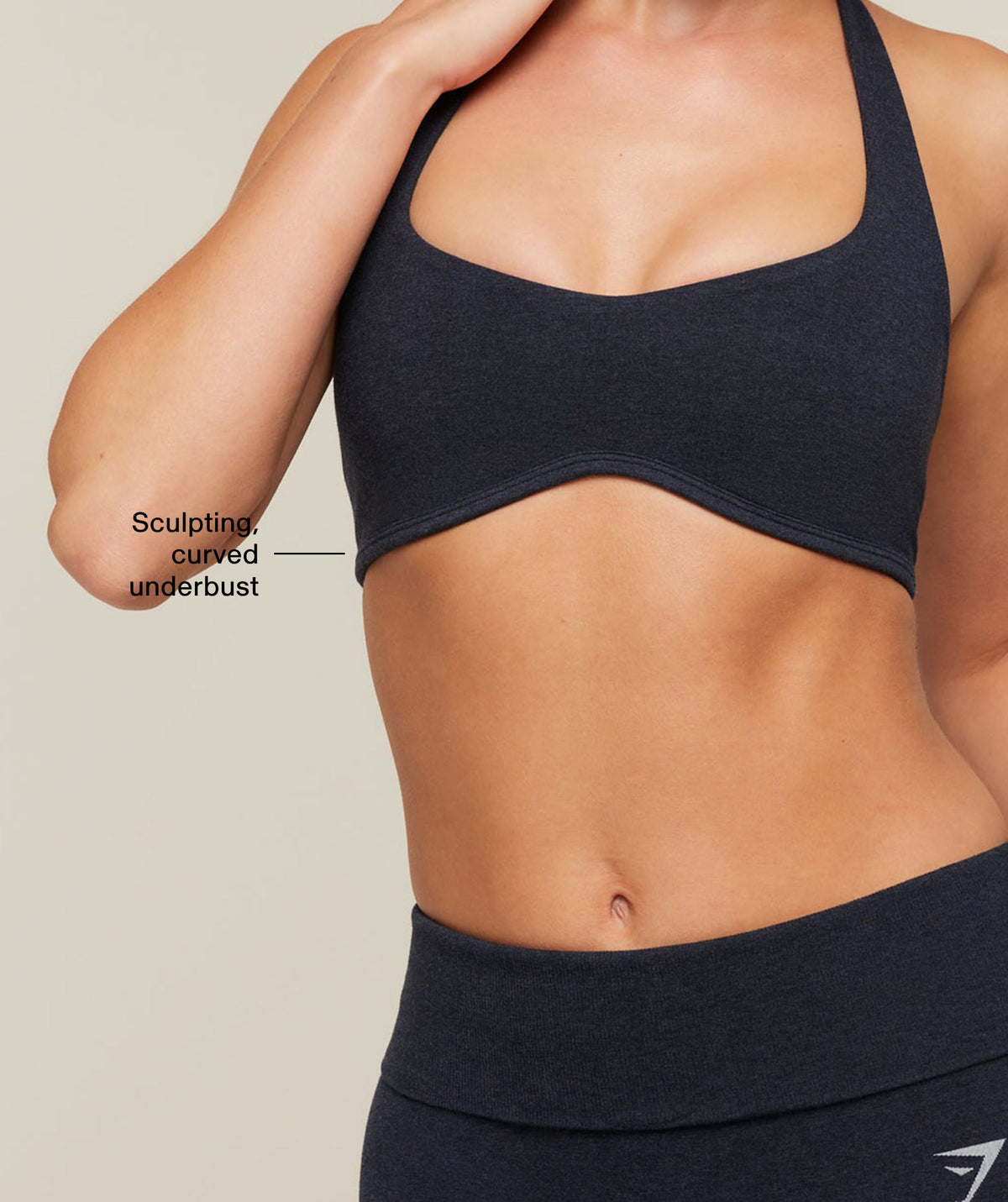 CottonMove™ Halterneck Sports Bra - Deep Blue Marl — imagem 3