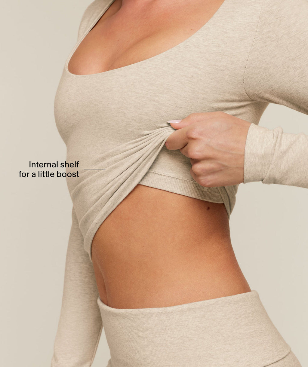 CottonMove™ Midi Long Sleeve Top - Oat Marl — imagem 2