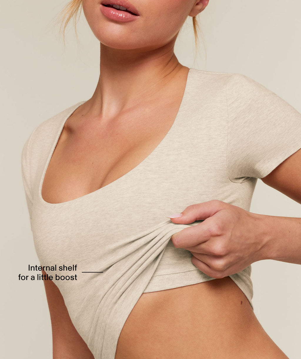 CottonMove™ Midi Short Sleeve Top - Oat Marl — imagem 3