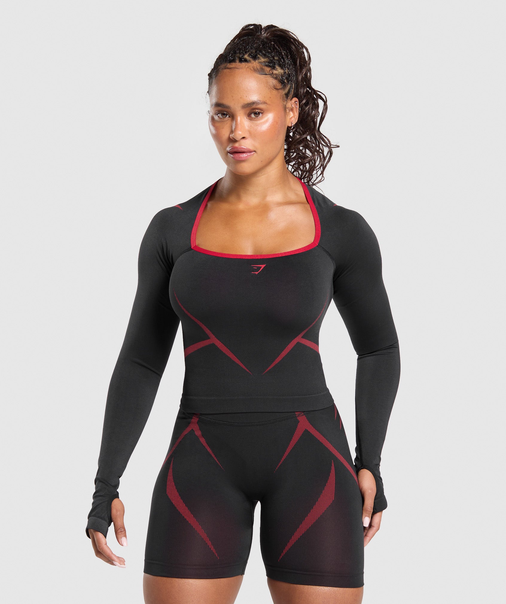 Apex Lift Seamless Long Sleeve Crop Top - Black/Carmine Red — imagem 1