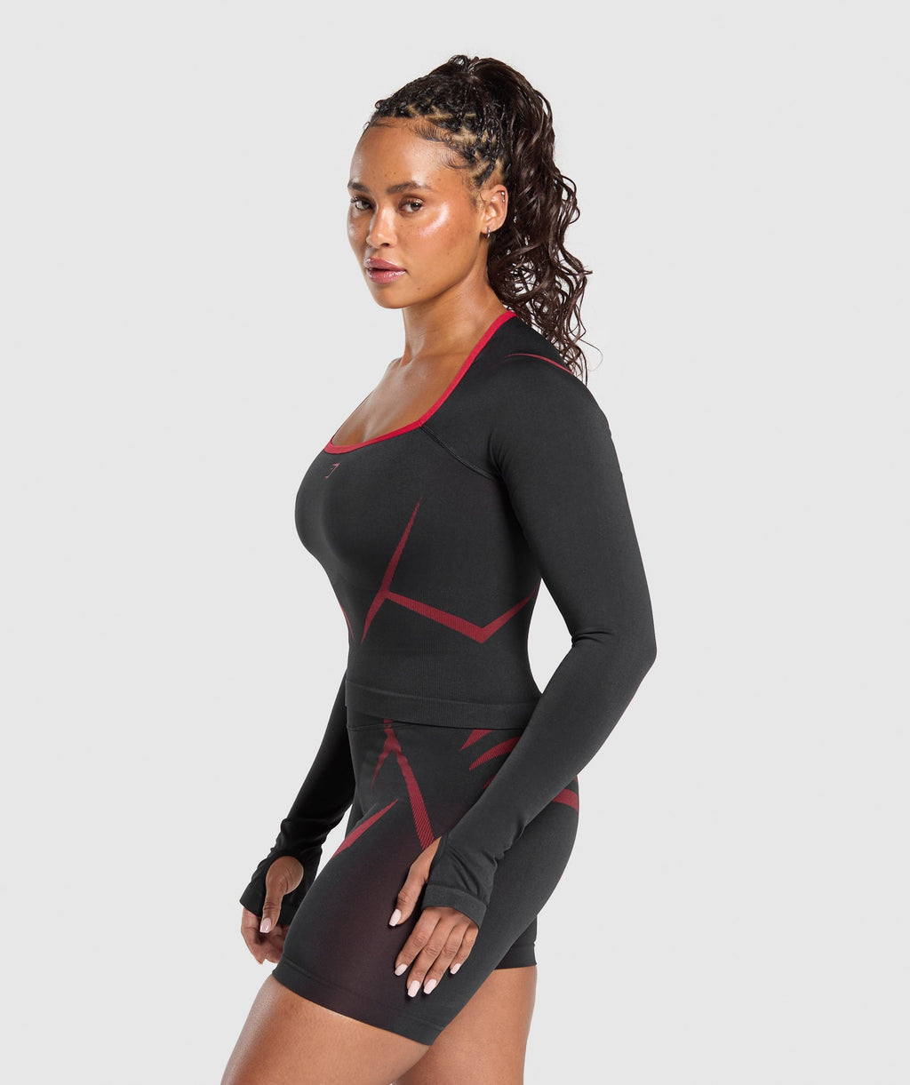 Apex Lift Seamless Long Sleeve Crop Top - Black/Carmine Red — imagem 3