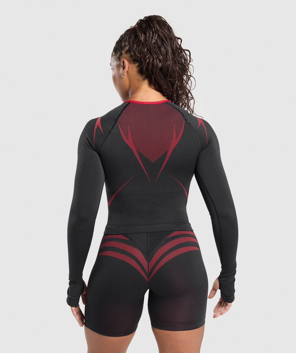Apex Lift Seamless Long Sleeve Crop Top - Black/Carmine Red — imagem 2