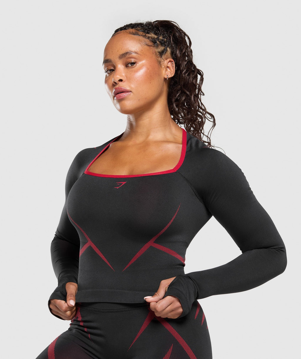 Apex Lift Seamless Long Sleeve Crop Top - Black/Carmine Red — imagem 5