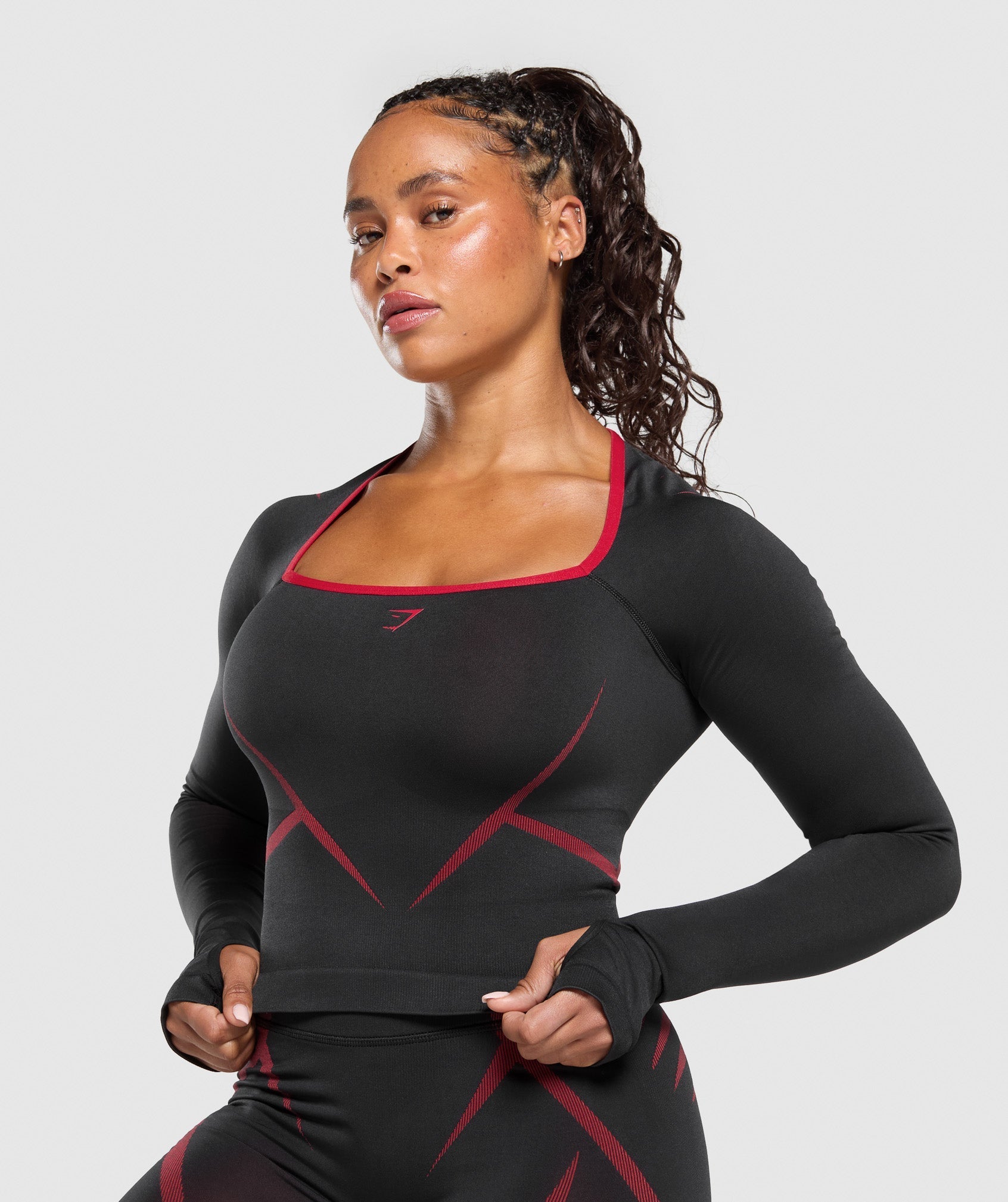 Apex Lift Seamless Long Sleeve Crop Top - Black/Carmine Red — imagem 5