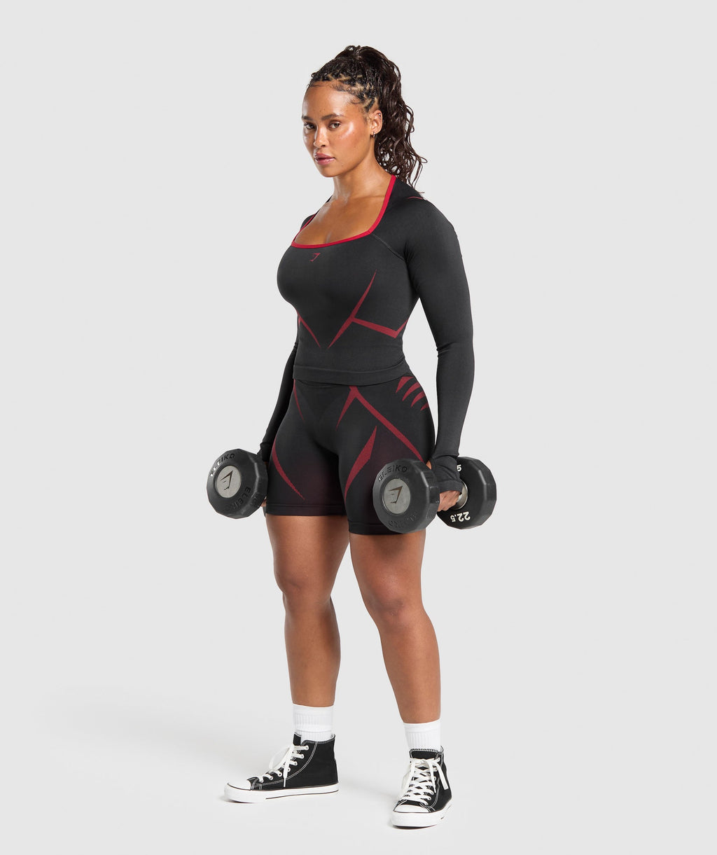 Apex Lift Seamless Long Sleeve Crop Top - Black/Carmine Red — imagem 4
